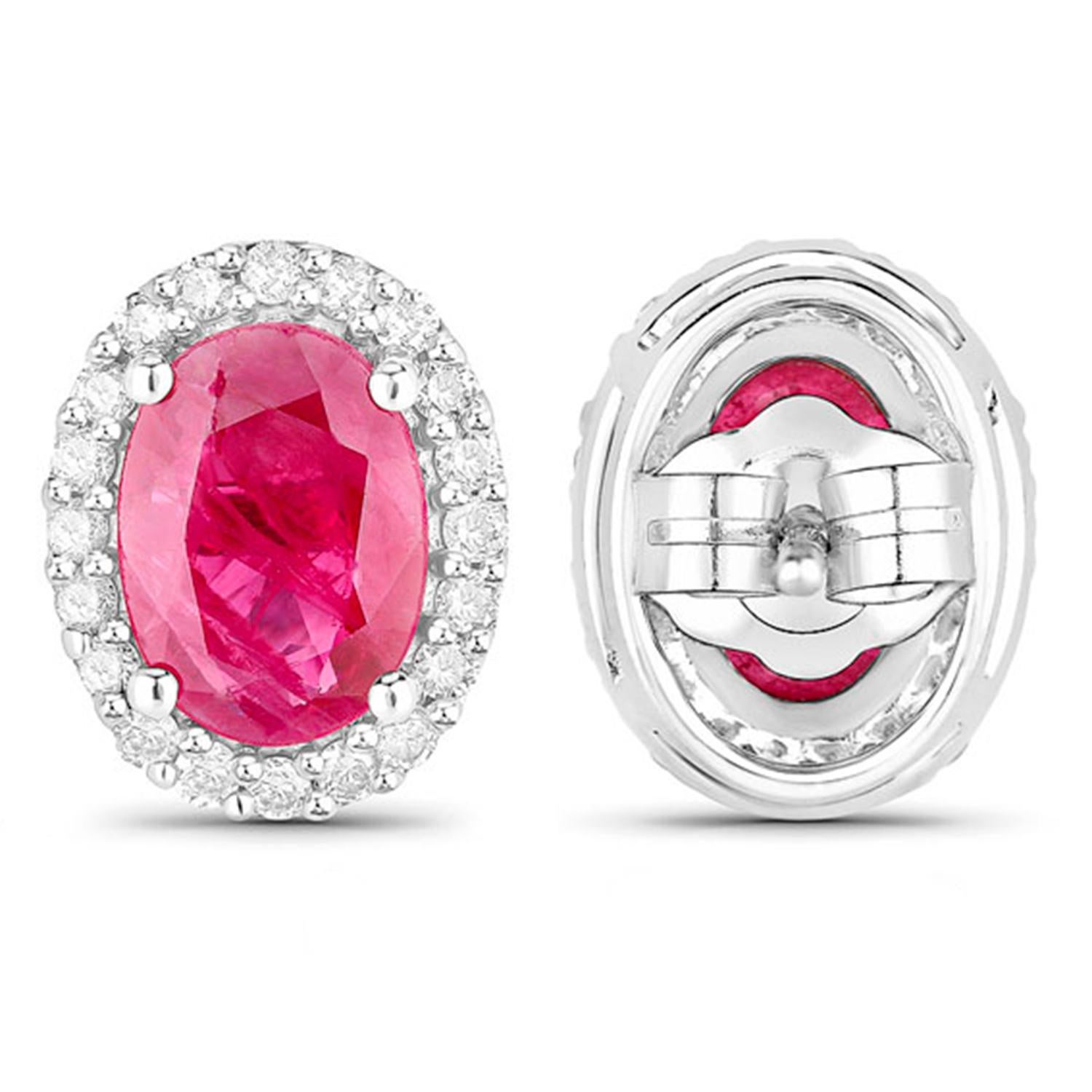 Ruby Earrings Diamonds 1.95 Carats 14K White Gold In condizioni ottime in vendita a Punta Gorda, FL
