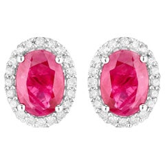 Ruby Earrings Diamonds 1.95 Carats 14K White Gold