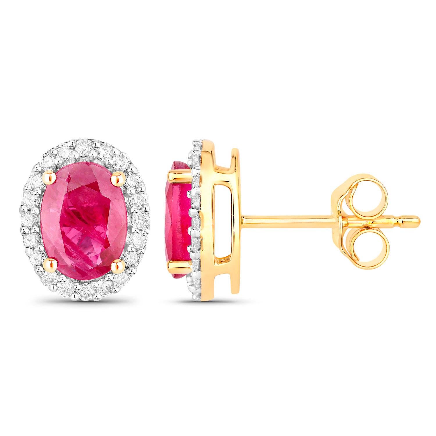 Contemporaneo Ruby Earrings Diamonds 1.95 Carats 14K Yellow Gold in vendita