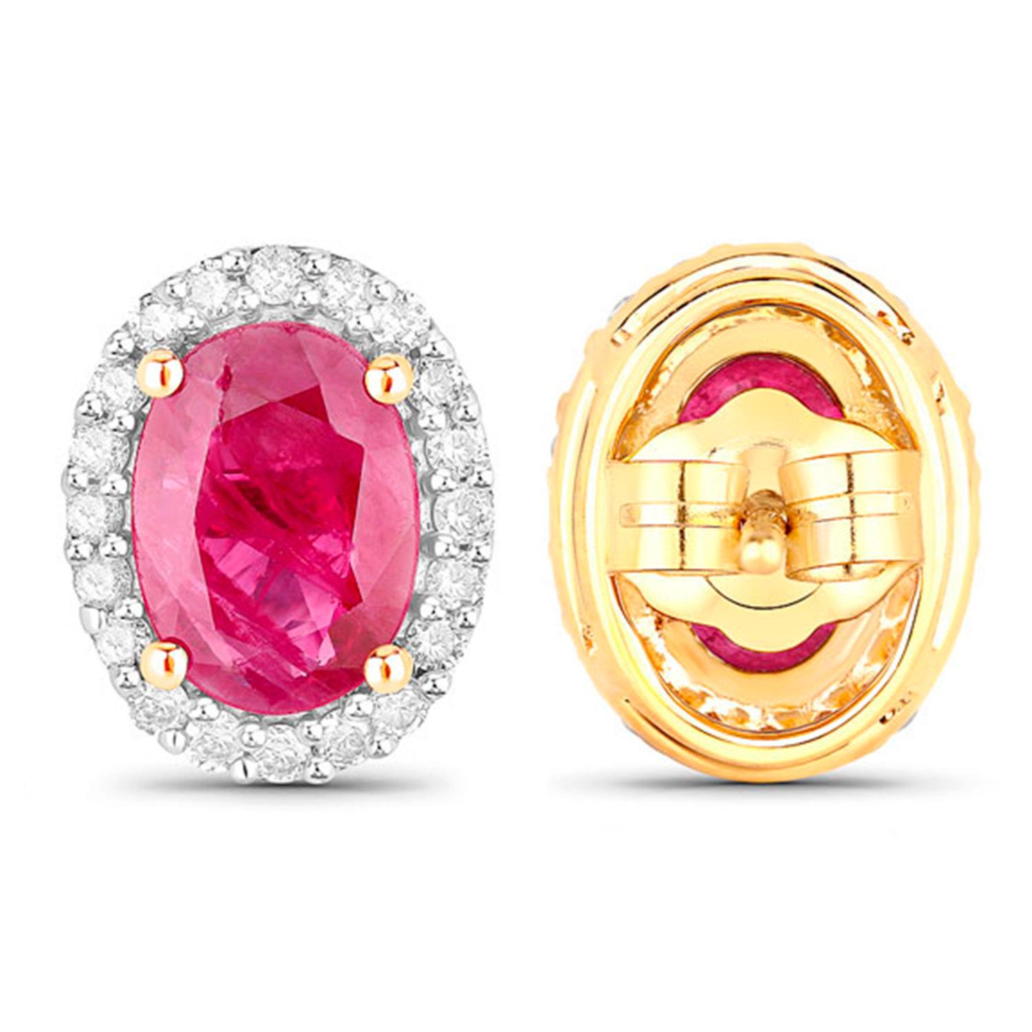Ruby Earrings Diamonds 1.95 Carats 14K Yellow Gold In condizioni ottime in vendita a Punta Gorda, FL