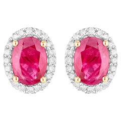 Ruby Earrings Diamonds 1.95 Carats 14K Yellow Gold
