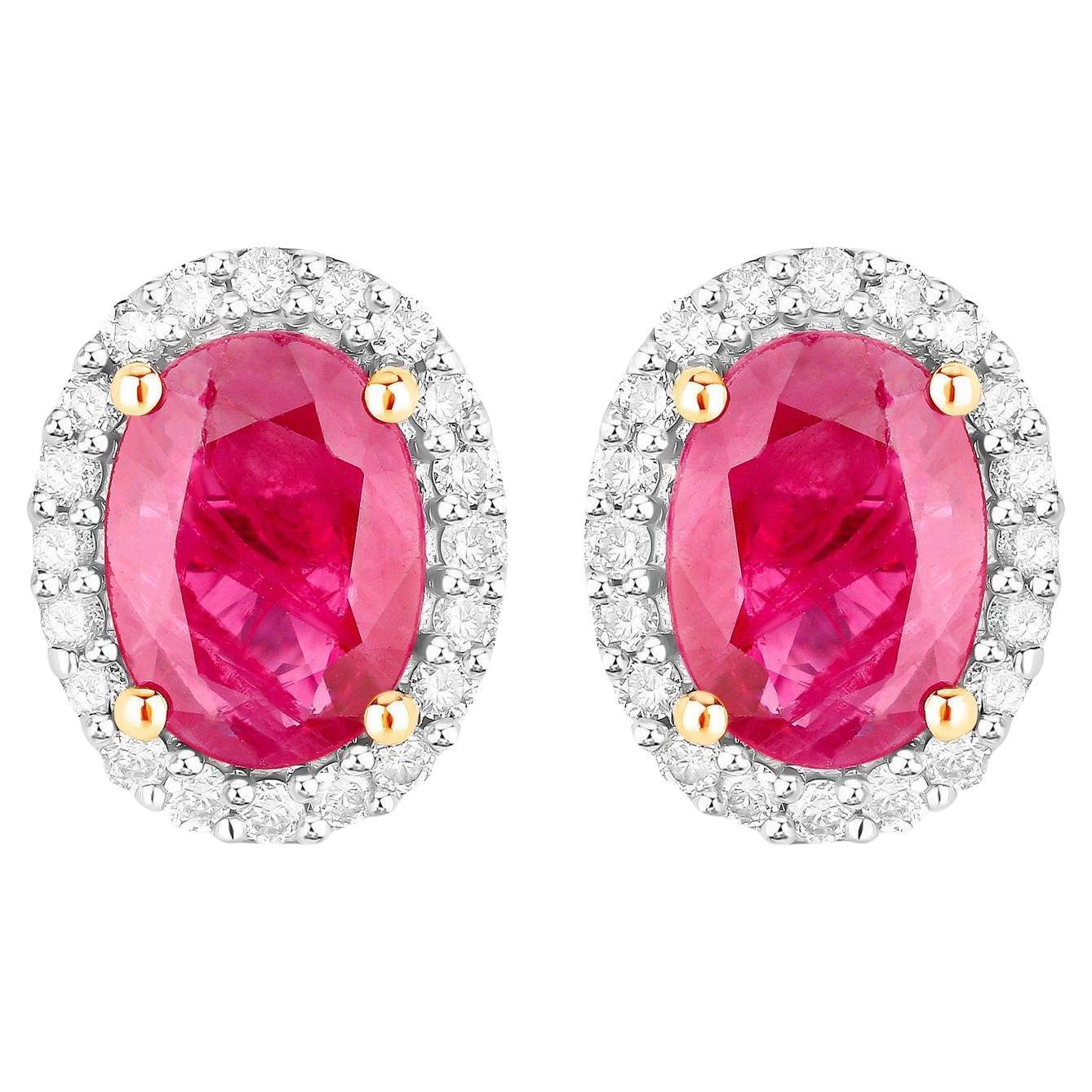 Ruby Earrings Diamonds 1.95 Carats 14K Yellow Gold