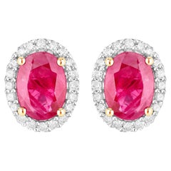 Ruby Earrings Diamonds 1.95 Carats 14K Yellow Gold