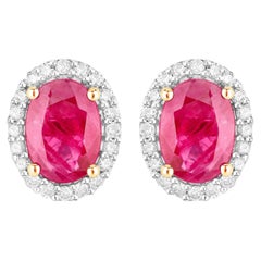 Ruby Earrings Diamonds 1.95 Carats 14K Yellow Gold