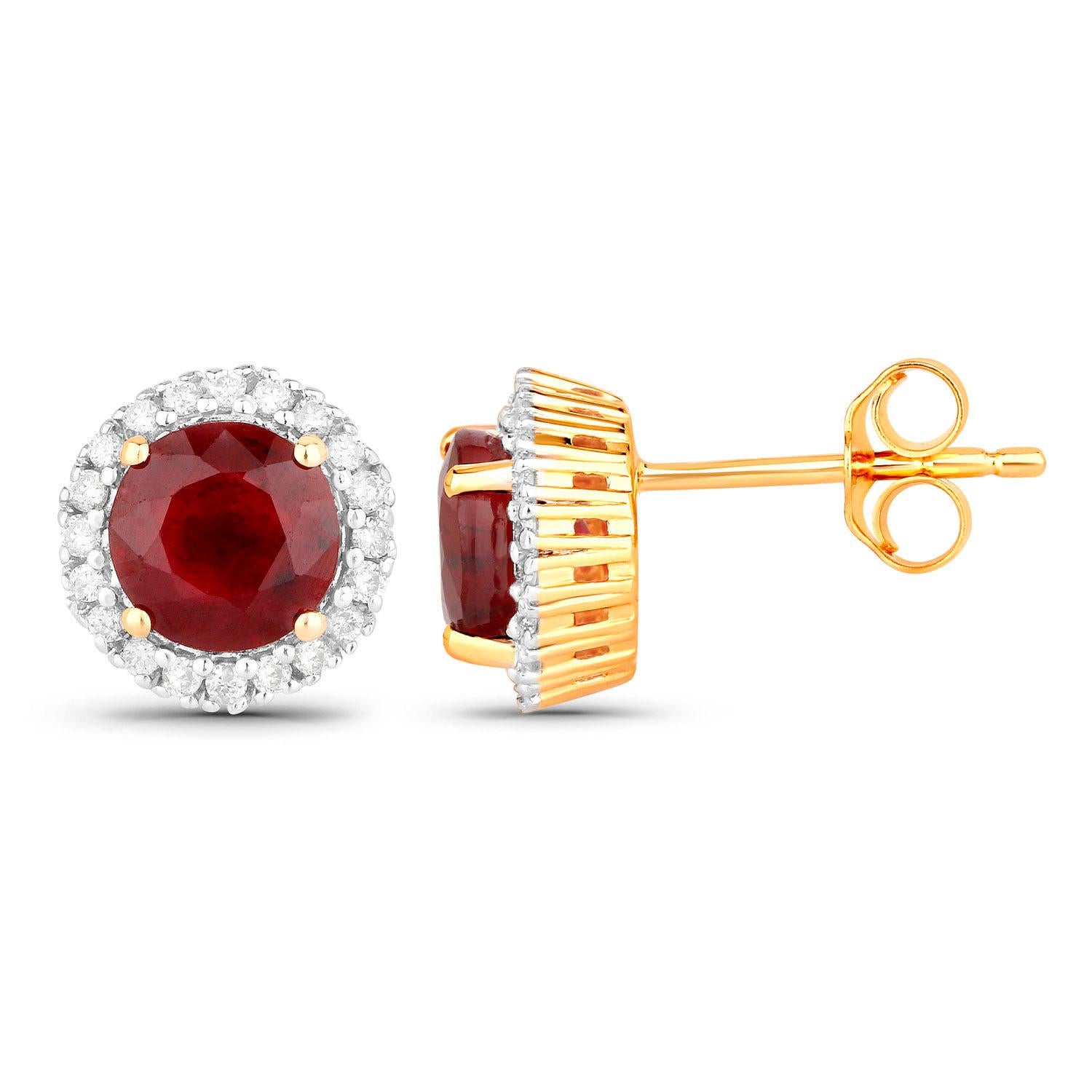Contemporain Ruby Earrings Diamonds 2.12 Carats 14K Yellow Gold en vente