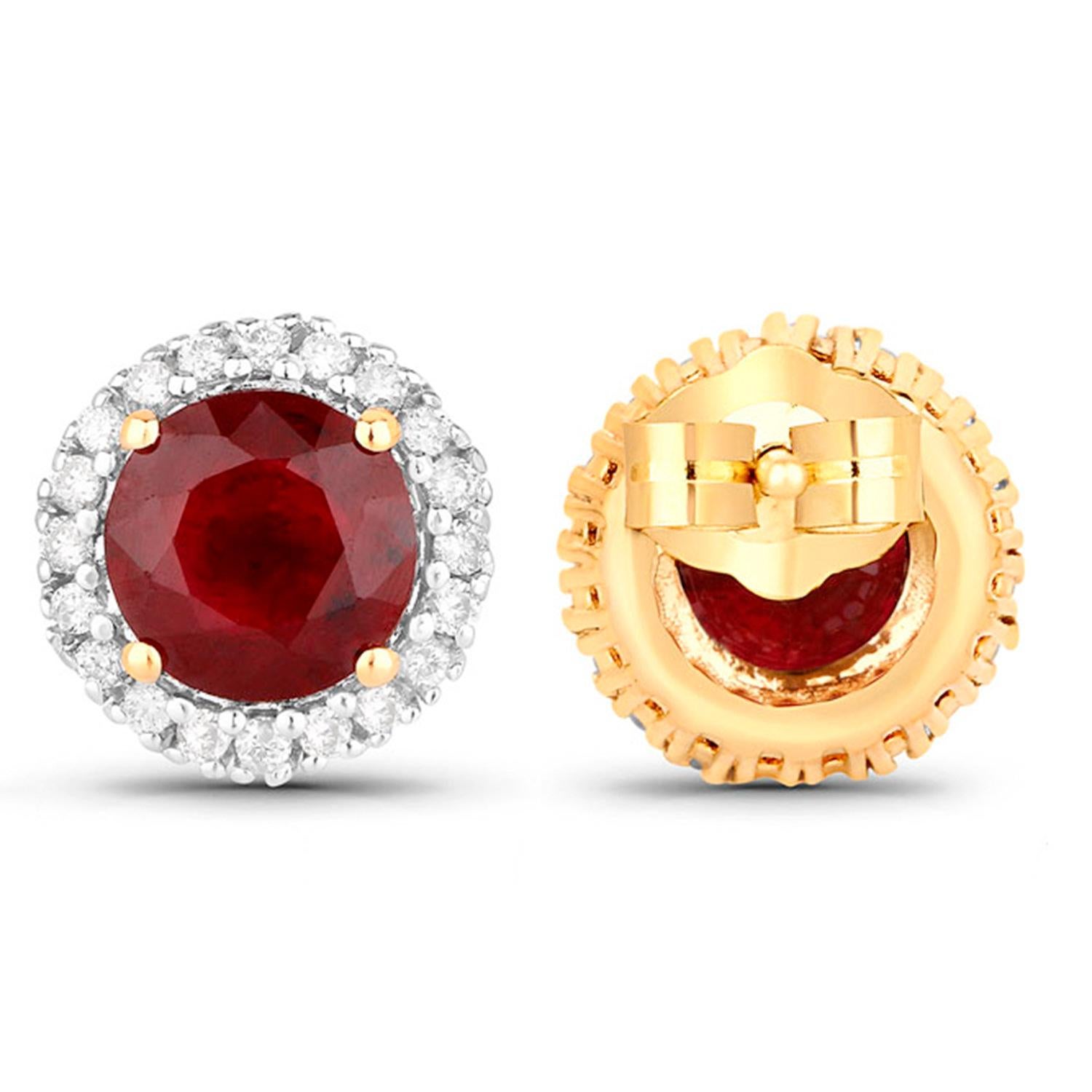 Ruby Earrings Diamonds 2.12 Carats 14K Yellow Gold Excellent état - En vente à Punta Gorda, FL