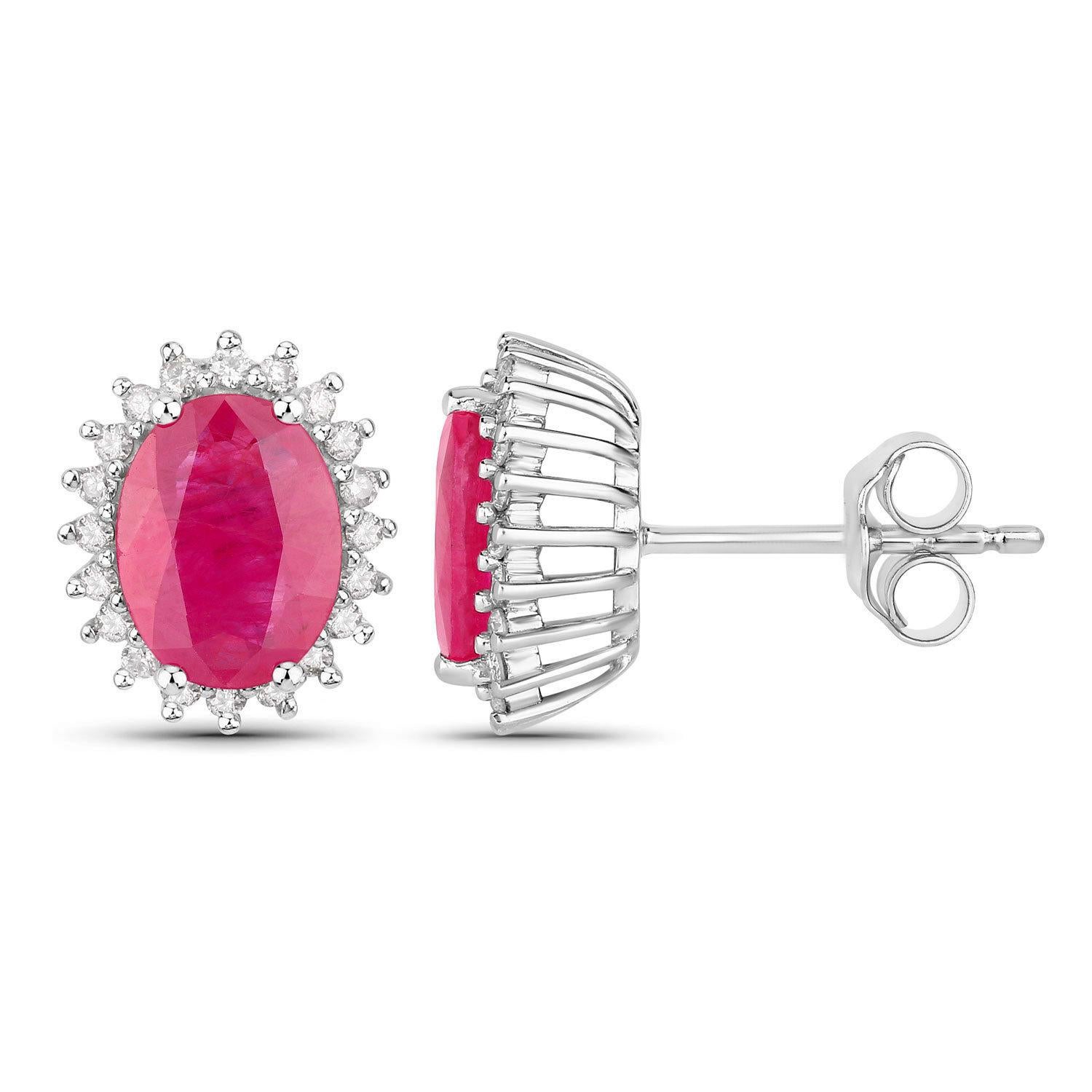 Contemporaneo Ruby Earrings Diamonds 3.12 Carats 14K White Gold in vendita