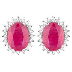 Ruby Earrings Diamonds 3.12 Carats 14K White Gold
