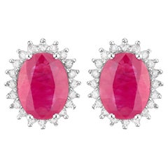 Ruby Earrings Diamonds 3.12 Carats 14K White Gold