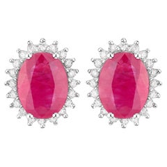 Ruby Earrings Diamonds 3.12 Carats 14K White Gold