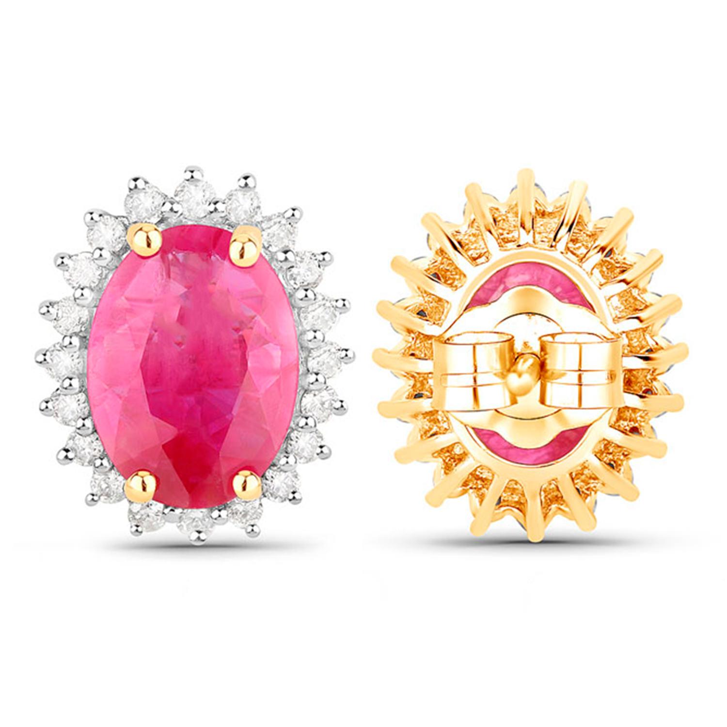 Ruby Earrings Diamonds 3.12 Carats 14K Yellow Gold In condizioni ottime in vendita a Punta Gorda, FL