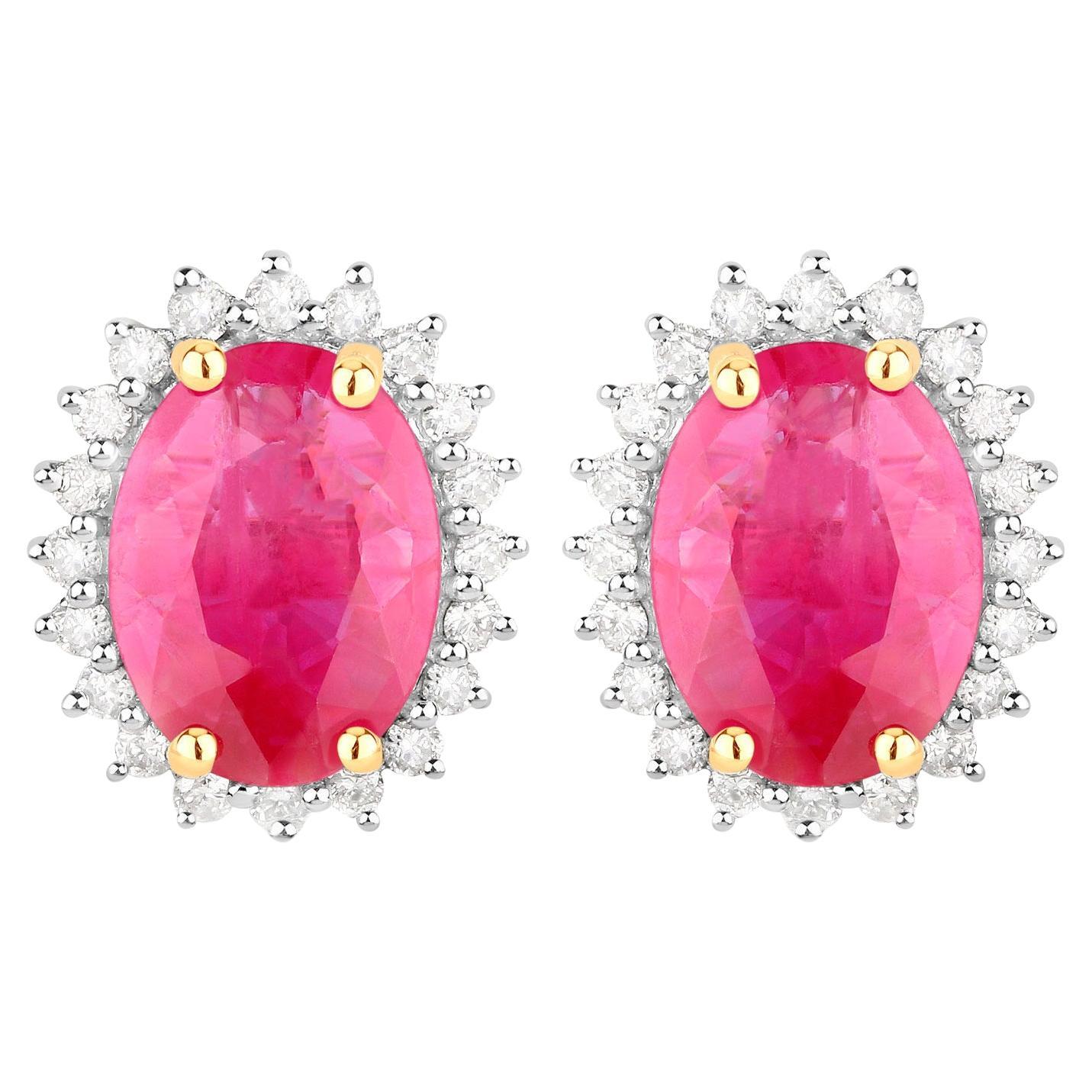 Ruby Earrings Diamonds 3.12 Carats 14K Yellow Gold