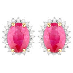 Boucles d'oreilles rubis Diamants 3.12 Carats Or jaune 14K