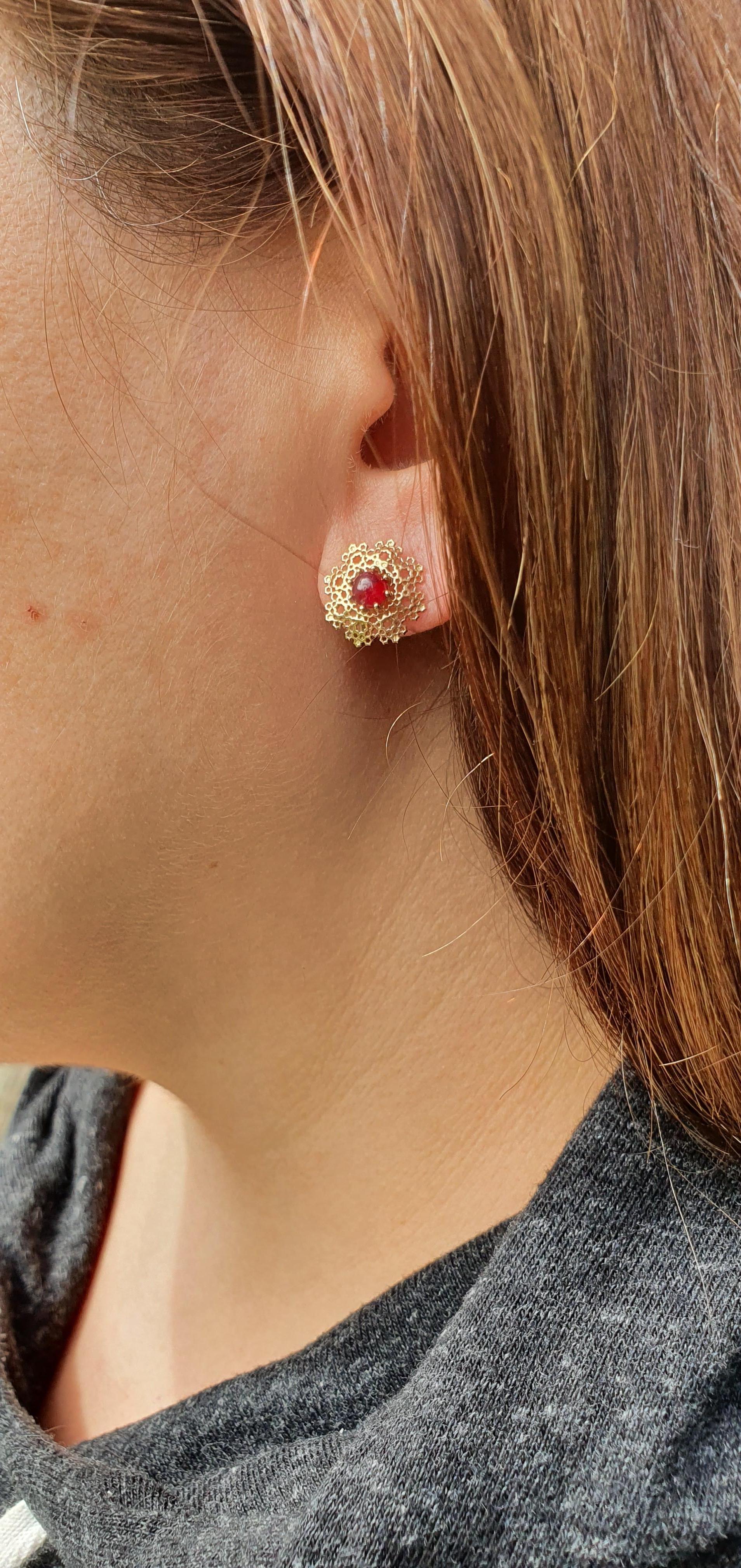 Ruby earrings. Gold and Silver Transformable Earrings Studs with Rubies For Sale 7