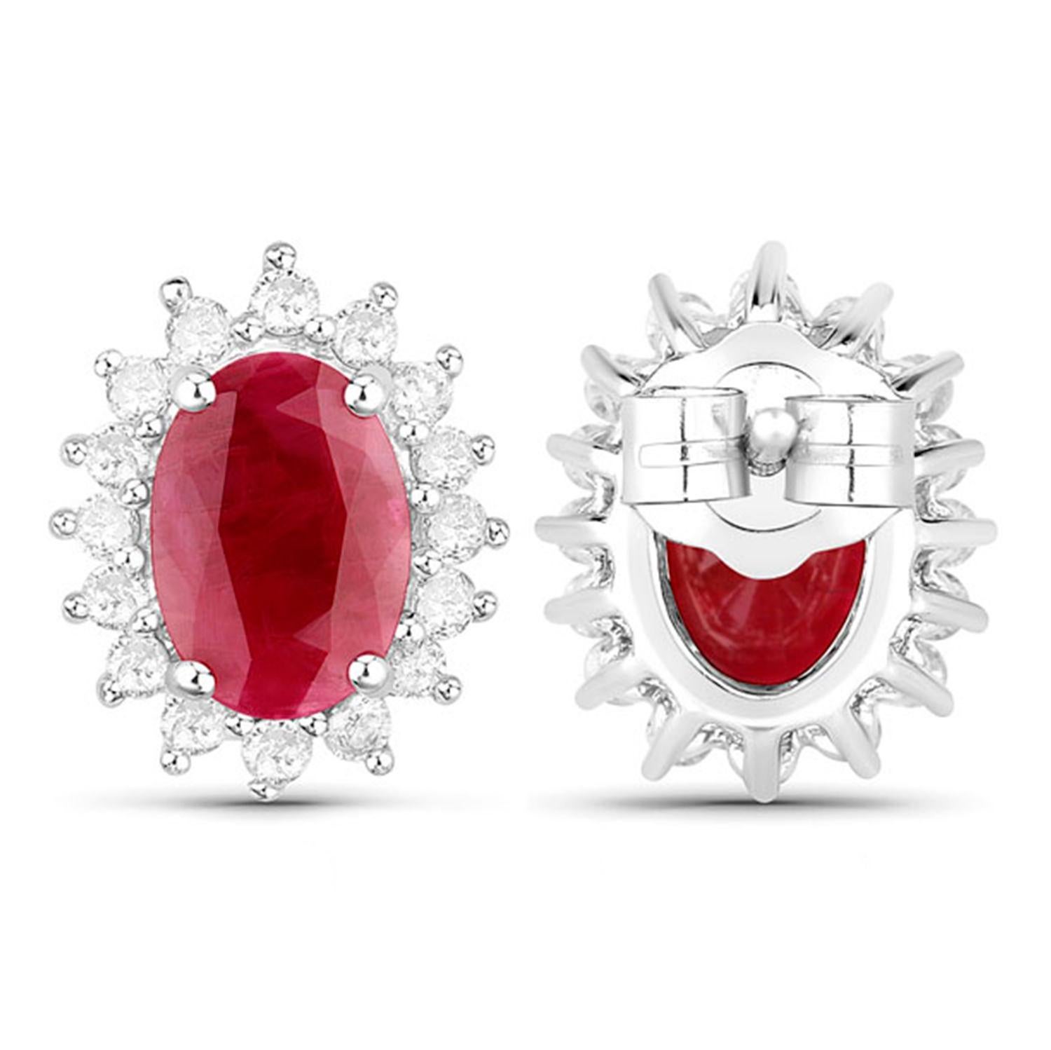 Ruby Earrings Halo Diamonds 2 Carats 14K White Gold In condizioni ottime in vendita a Punta Gorda, FL