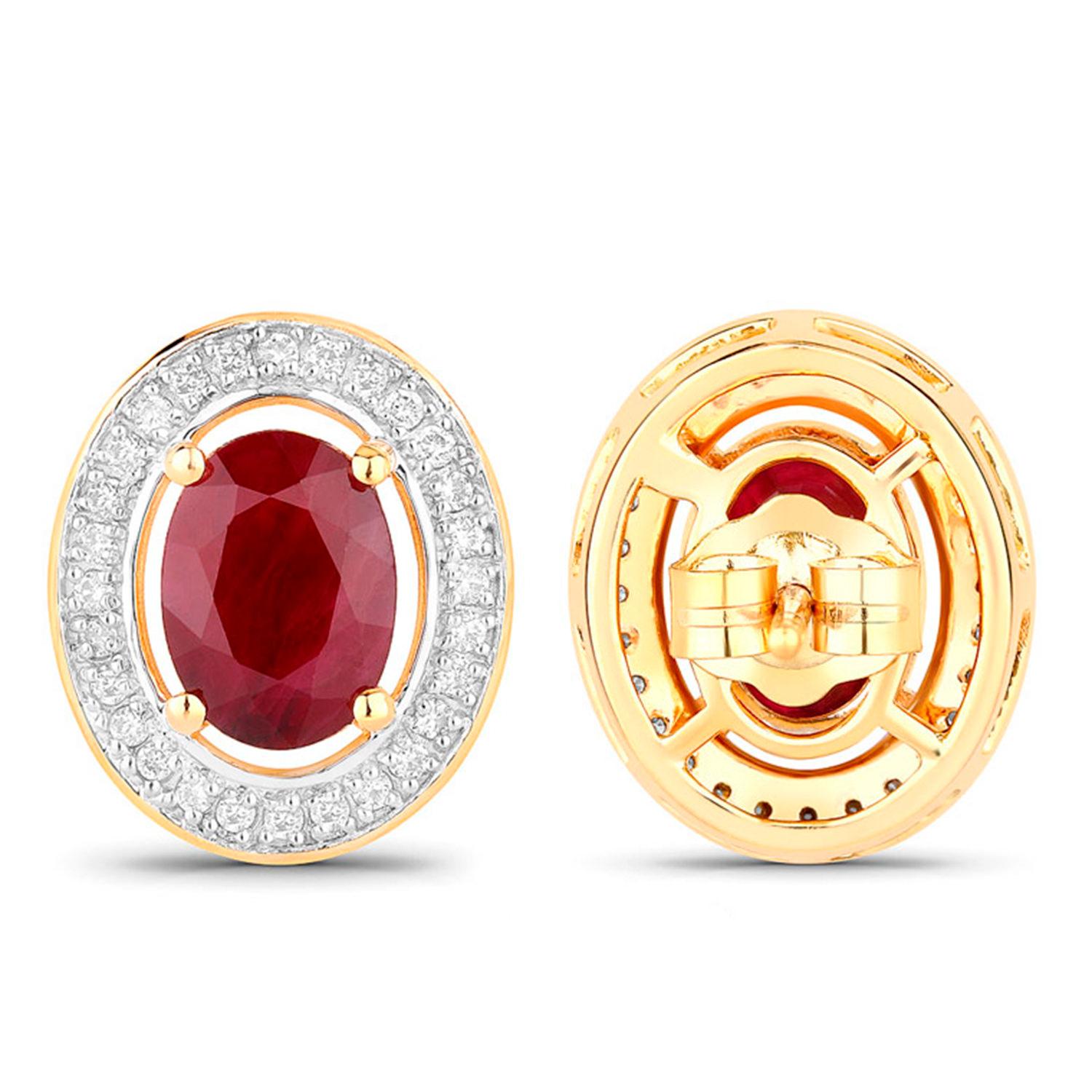 Ruby Earrings Halo Diamonds 2.1 Carats 14K Yellow Gold In condizioni ottime in vendita a Punta Gorda, FL