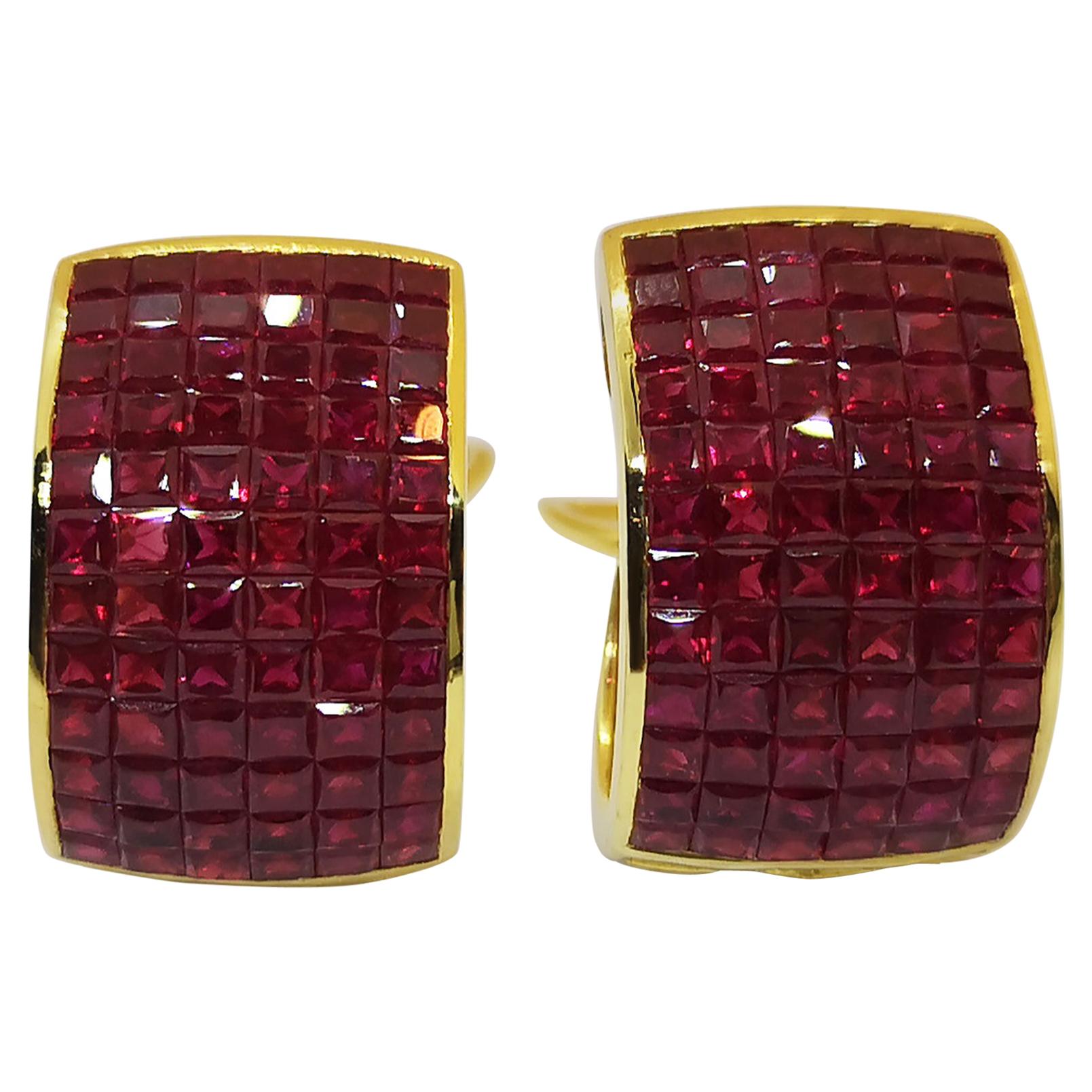 Ruby Earrings Set in 18 Karat Gold Settings