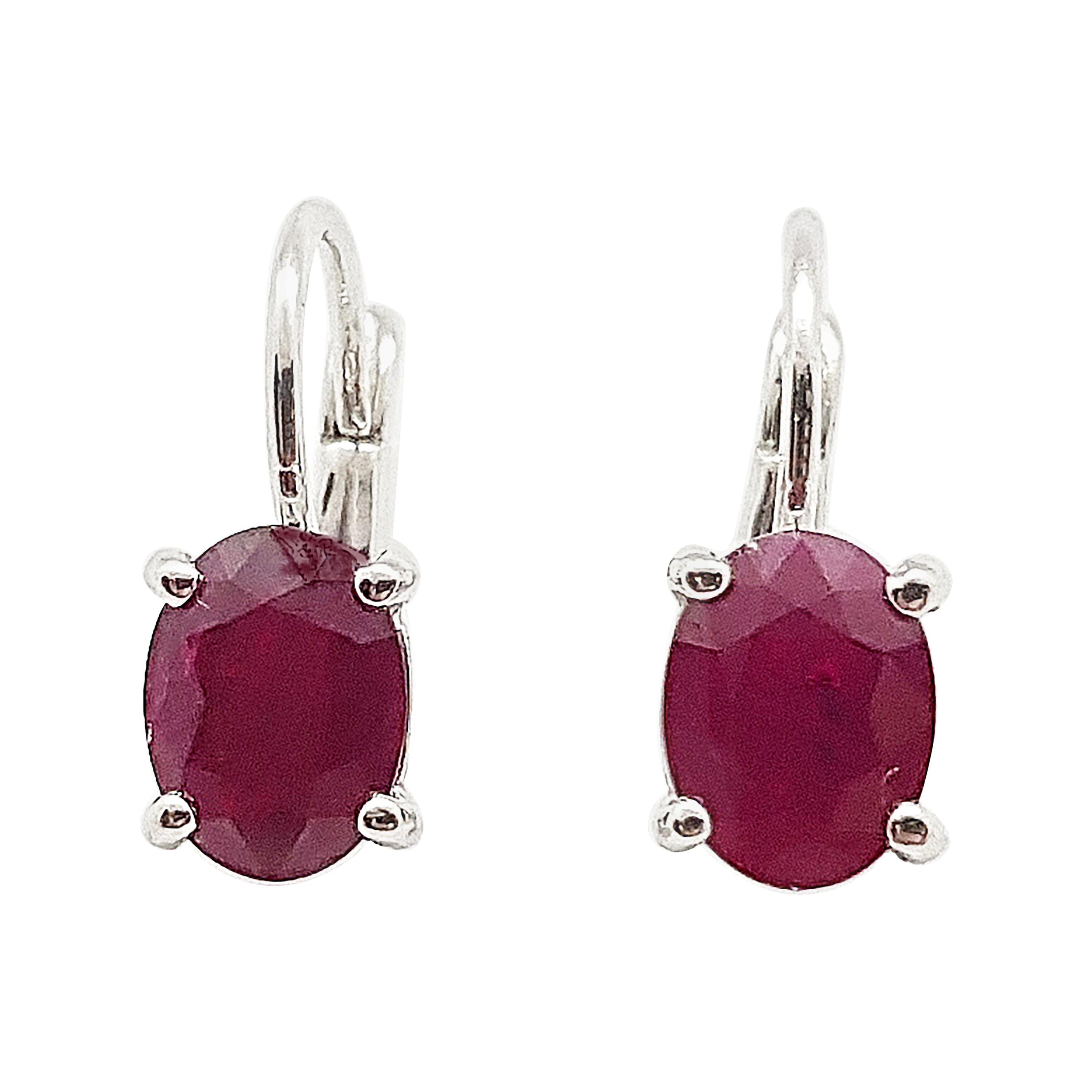 Ruby Earrings Set in 18 Karat White Gold Settings For Sale