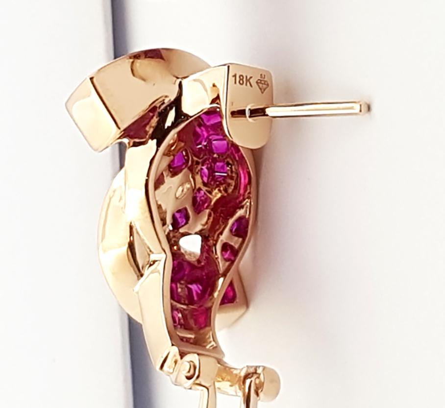Princess Cut Ruby Earrings set in 18K Rose Gold Settings For Sale