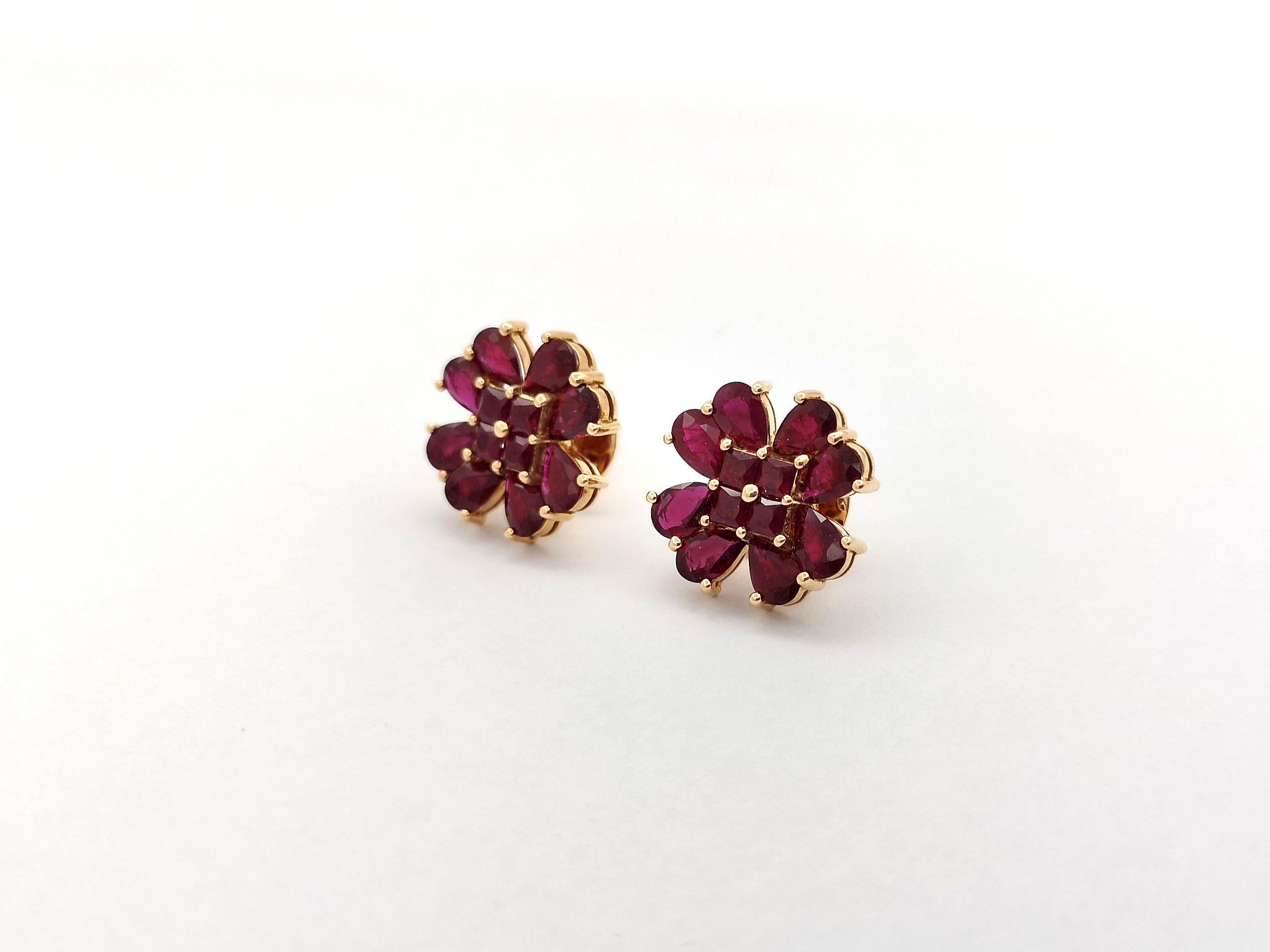Mixed Cut Ruby Earrings set in 18K Rose Gold Settings For Sale