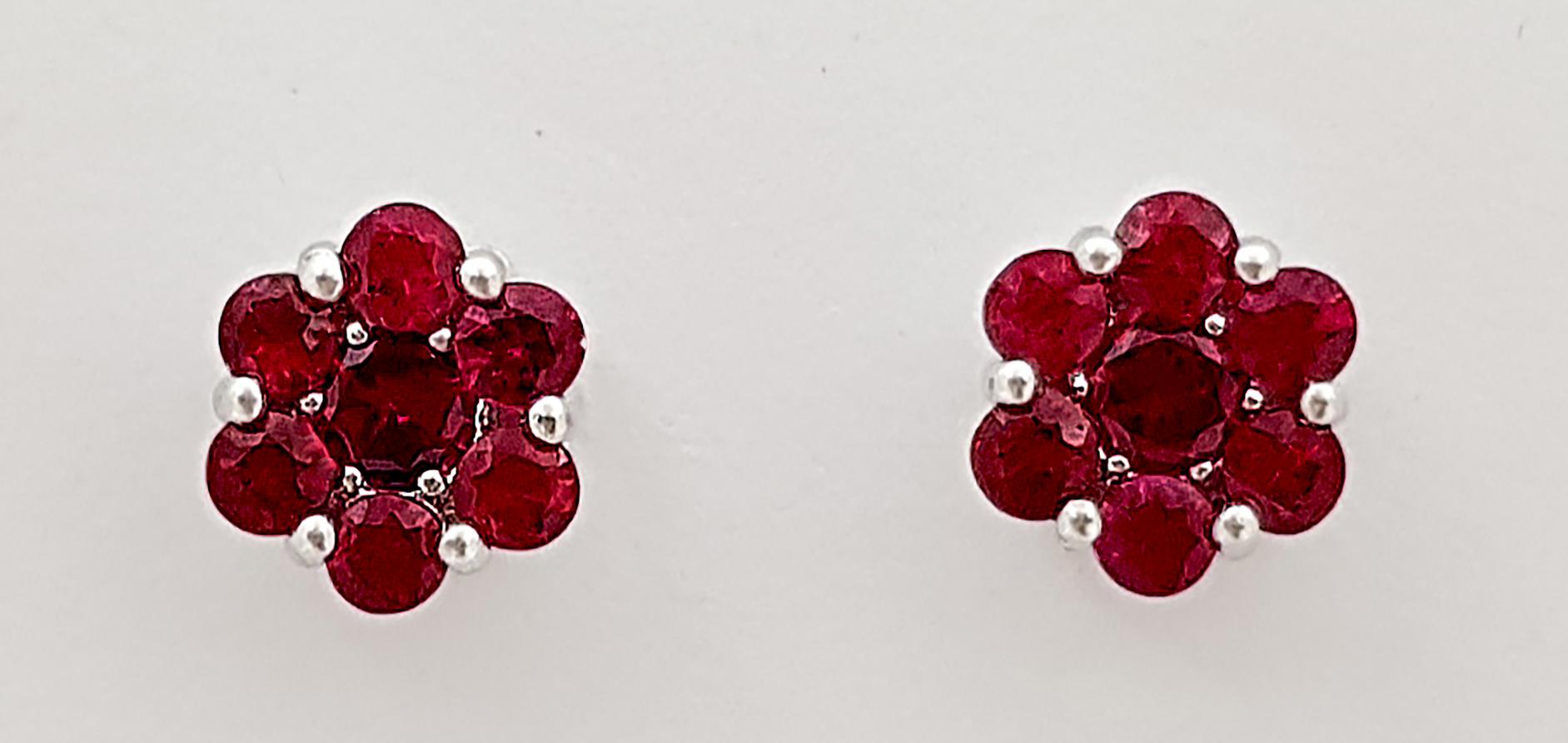 Contemporary Ruby Earrings set in 18K White Gold Settings For Sale