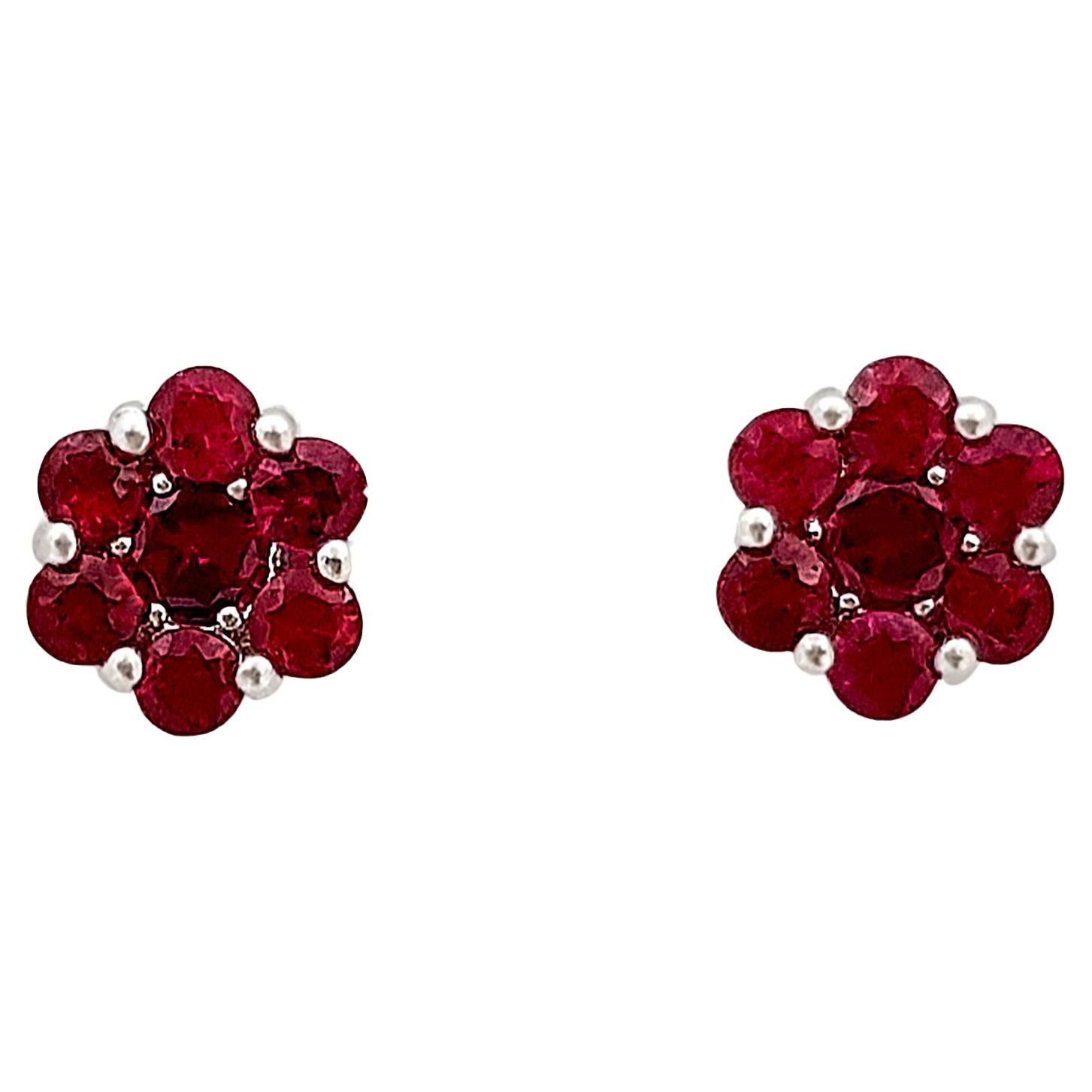 Ruby Earrings set in 18K White Gold Settings For Sale