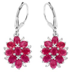 Ruby Earrings With White Zircon 4.24 Carats Sterling Silver