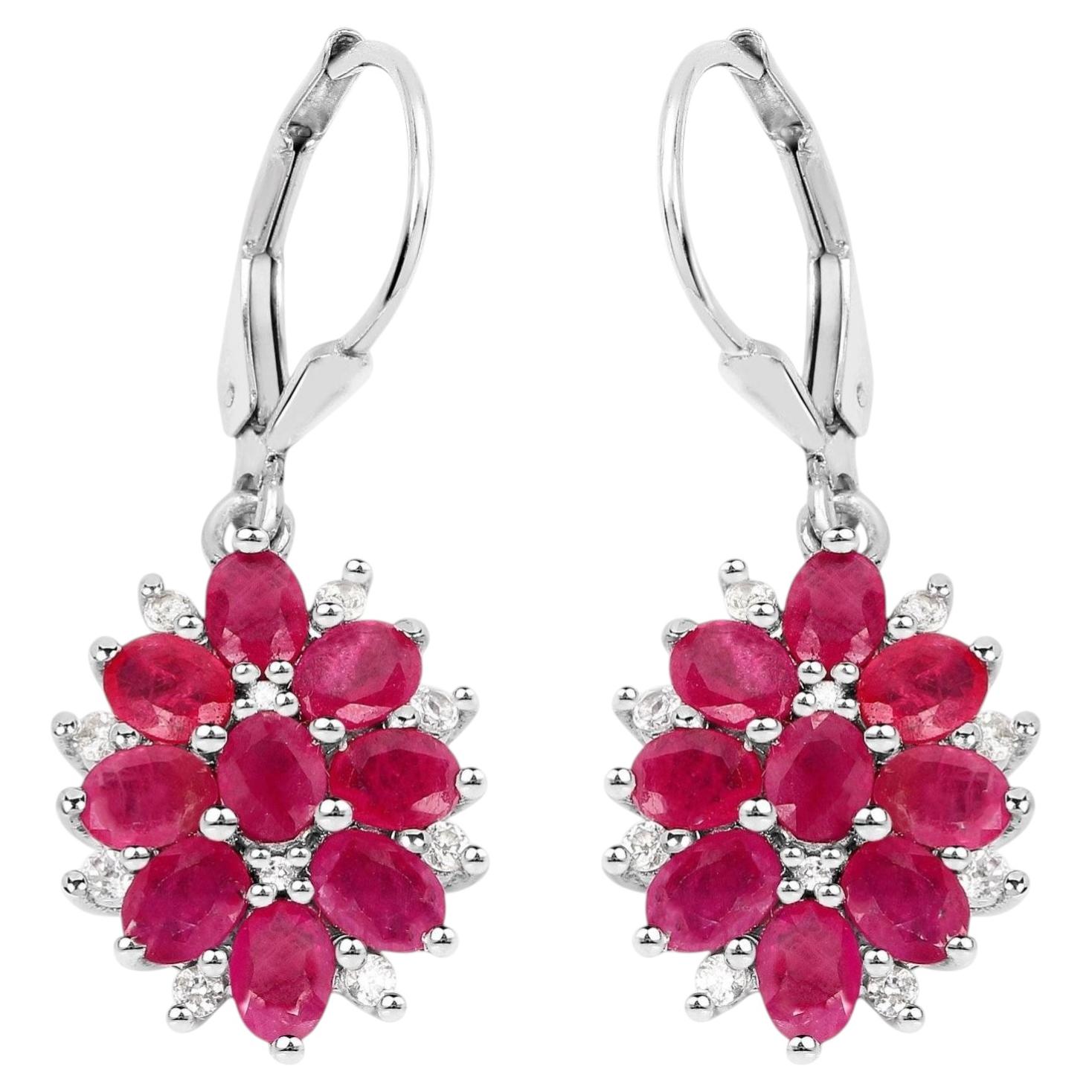 Ruby Earrings With White Zircon 4.24 Carats Sterling Silver
