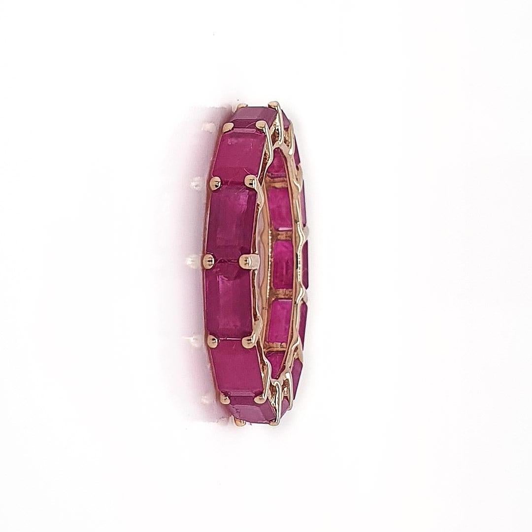 Octagon Cut Ruby East West Octagon Band 14k Gold For Sale