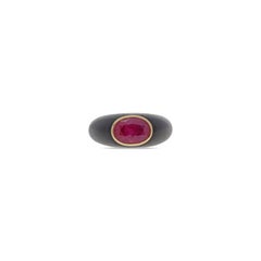 Ruby & Ebony Wood Ring in 18k Yellow Gold