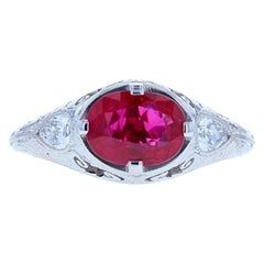 Ruby Edwardian Engagement Ring with Engraving and Pear Shaped Diamonds 'GIA'