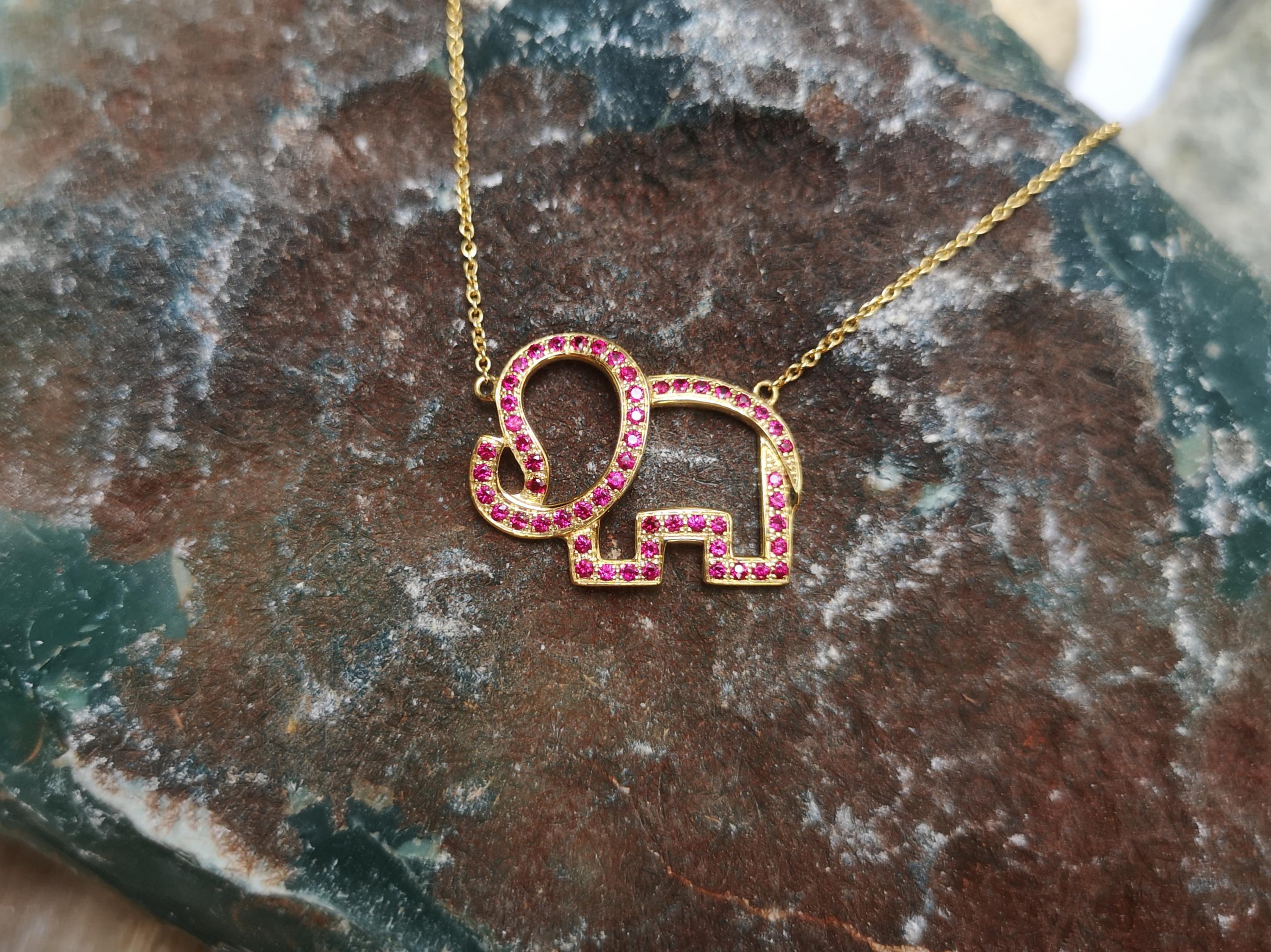 Women's Ruby Elephant Necklace Set in 18 Karat Gold Settings For Sale