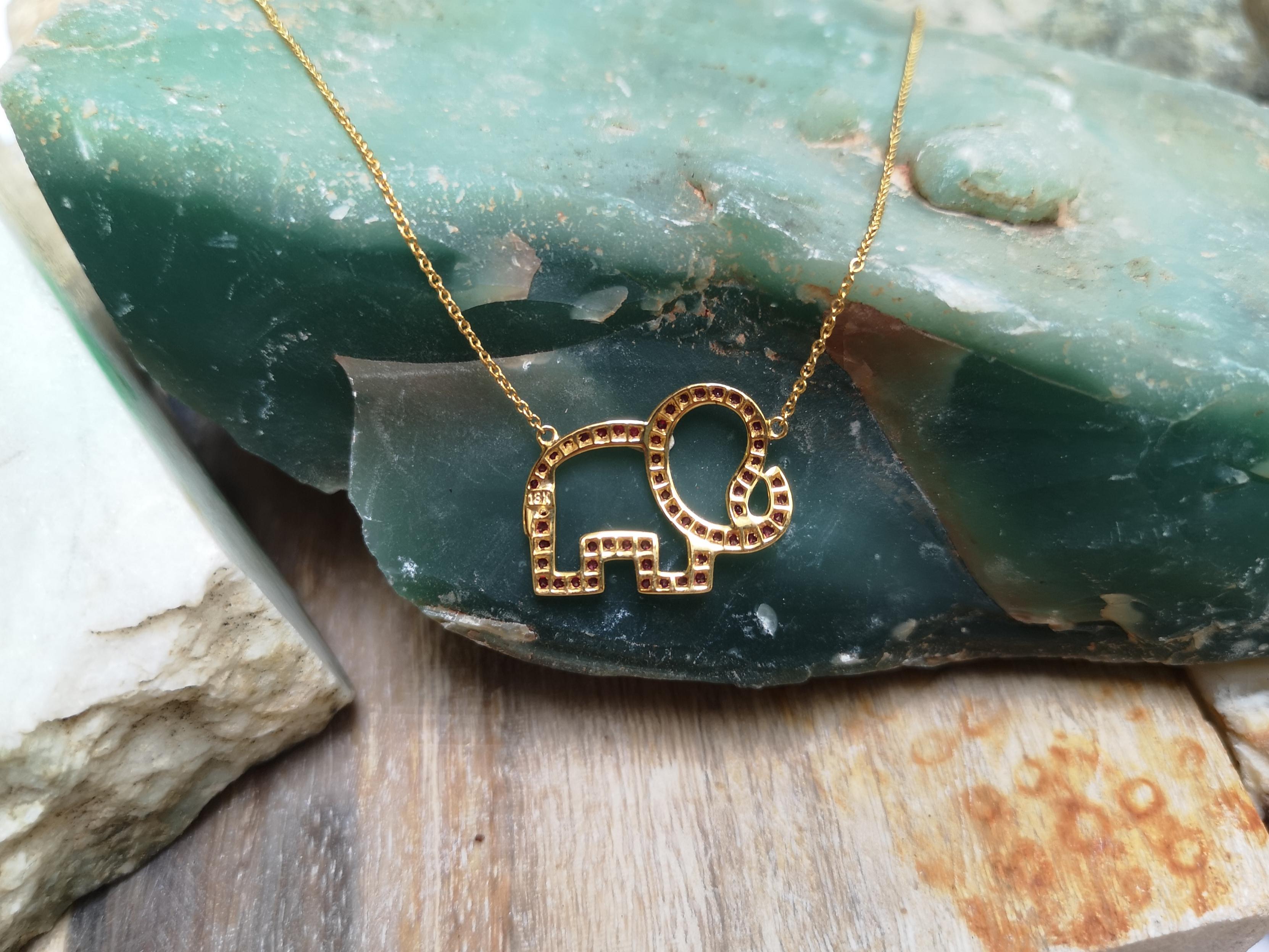 Ruby Elephant Necklace Set in 18 Karat Gold Settings For Sale 1