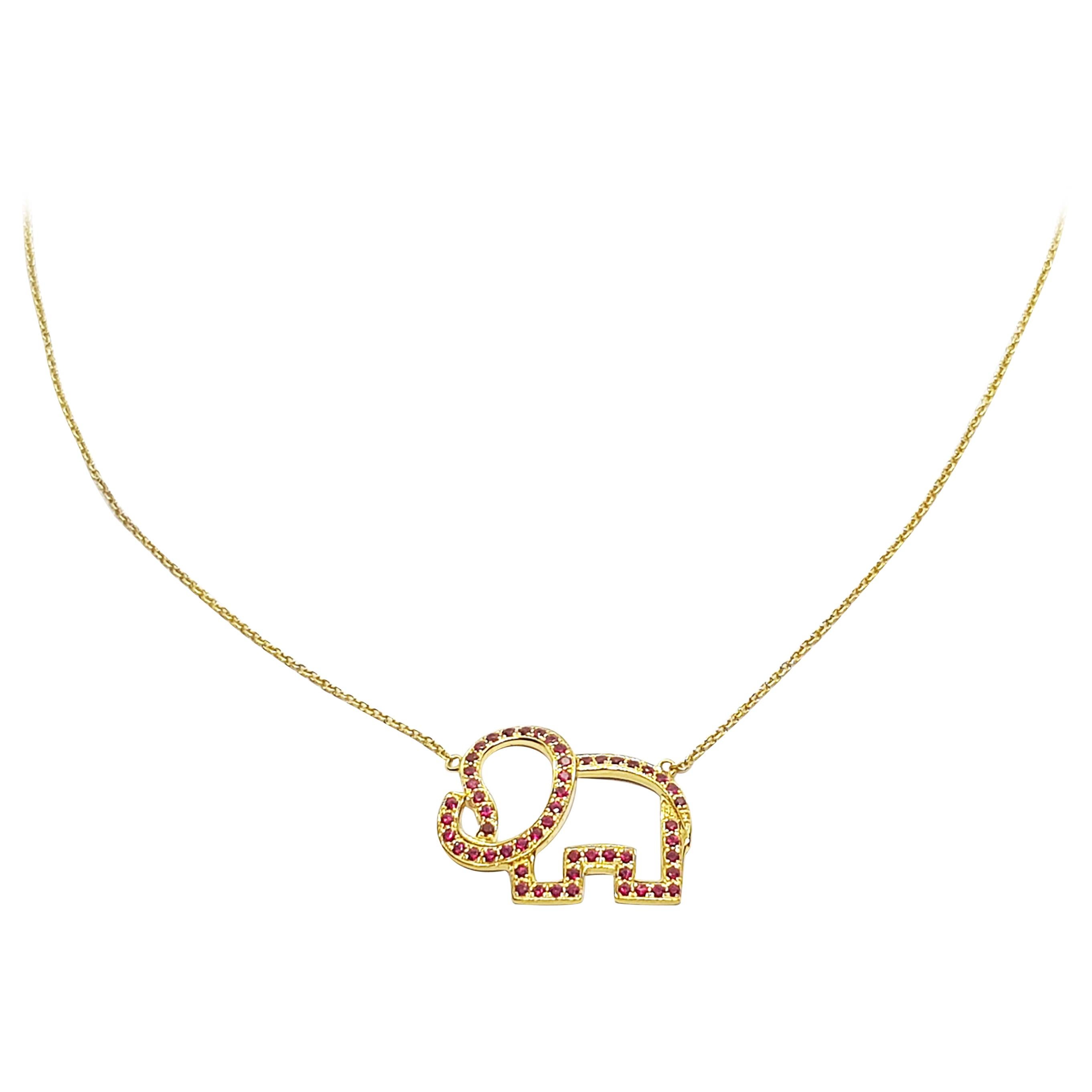 Ruby Elephant Necklace Set in 18 Karat Gold Settings For Sale