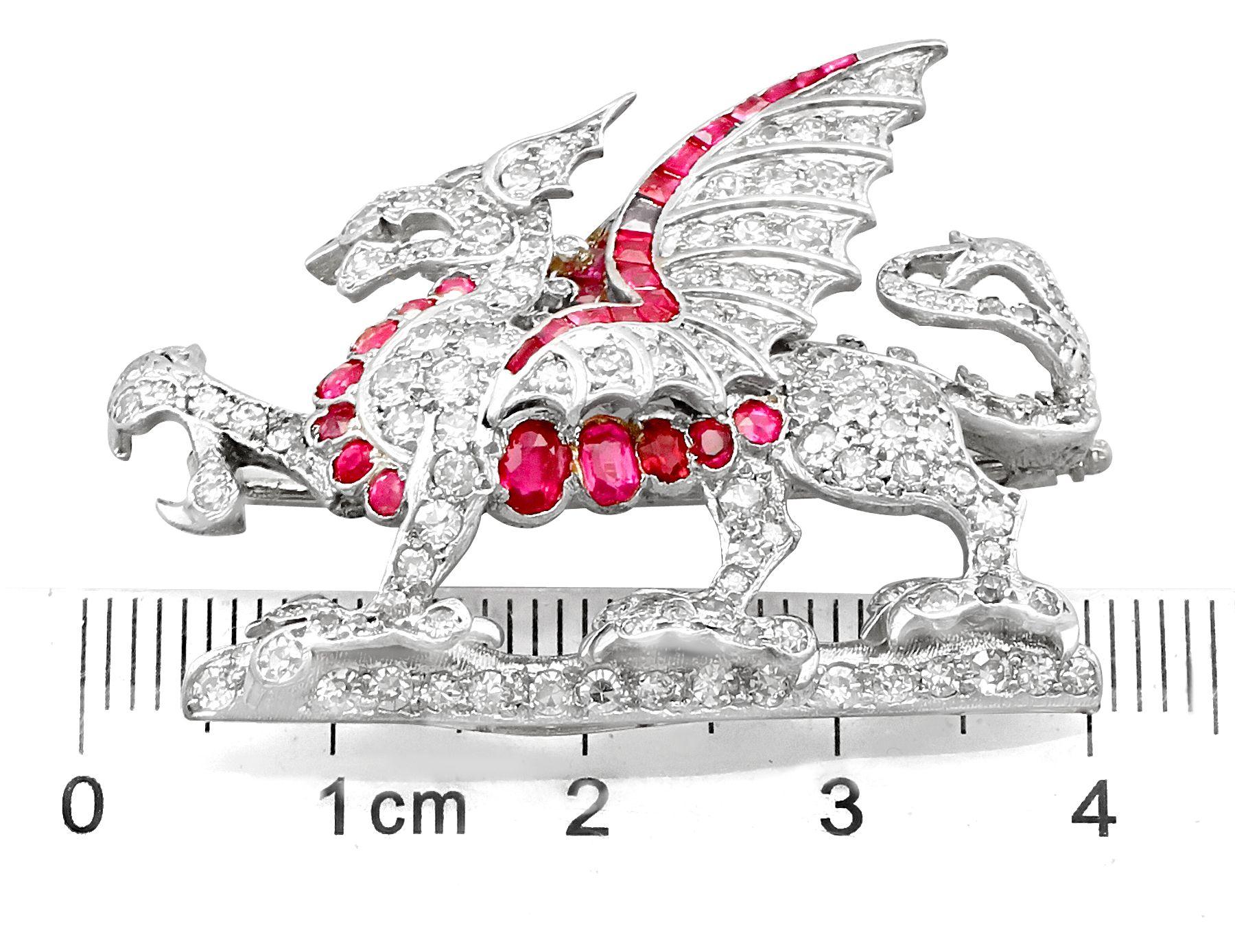 Antique Ruby, Emerald and Diamond Dragon Brooch in 14k Gold  In Excellent Condition In Jesmond, Newcastle Upon Tyne