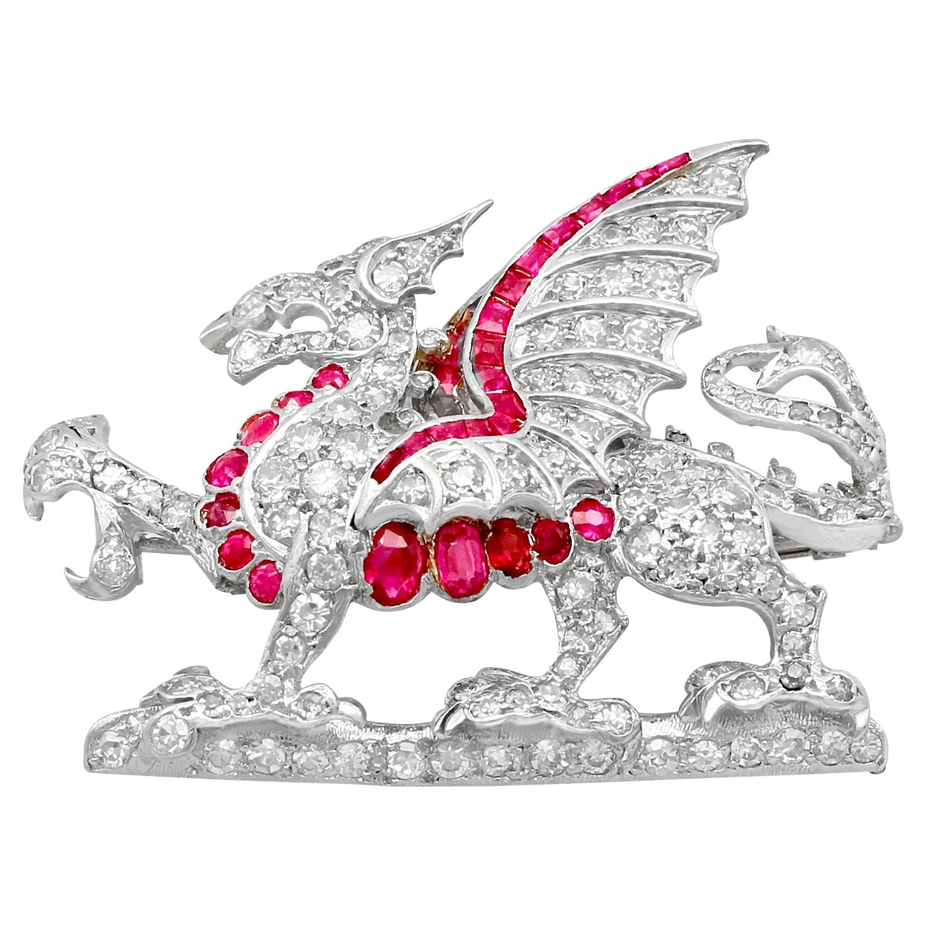 Ruby, Emerald and Diamond and Dragon Brooch in Gold