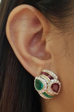 Ruby, Emerald and Diamond Earrings set in 18 Karat Gold Settings