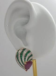 Ruby, Emerald and Diamond Earrings set in 18K Rose Gold Settings