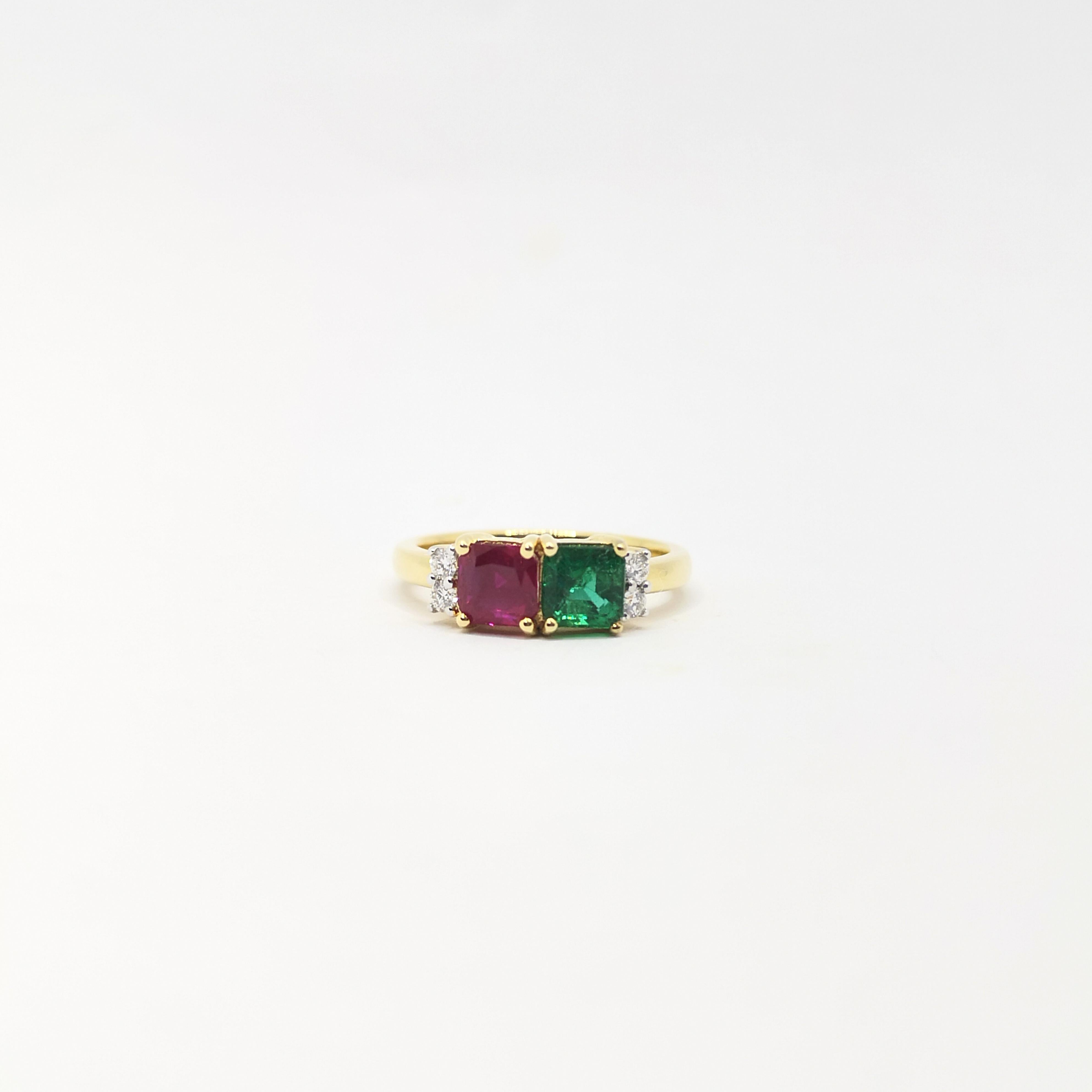 Ring mit Rubin, Smaragd und Diamant in 18 Karat Goldfassungen gefasst im Angebot 2