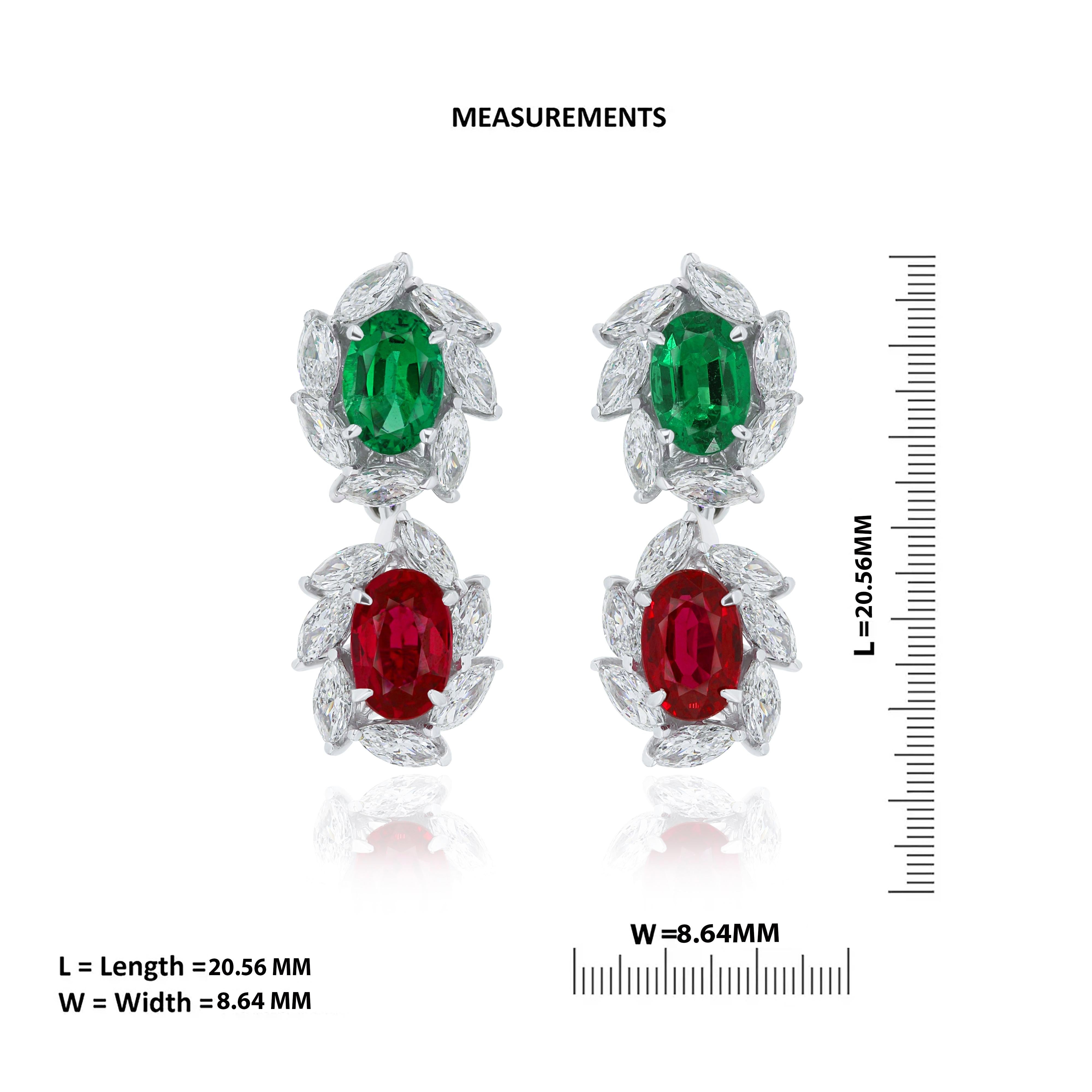 Ruby, Emerald and Diamond Studded Earrings in 18 Karat White Gold In New Condition For Sale In JAIPUR, IN