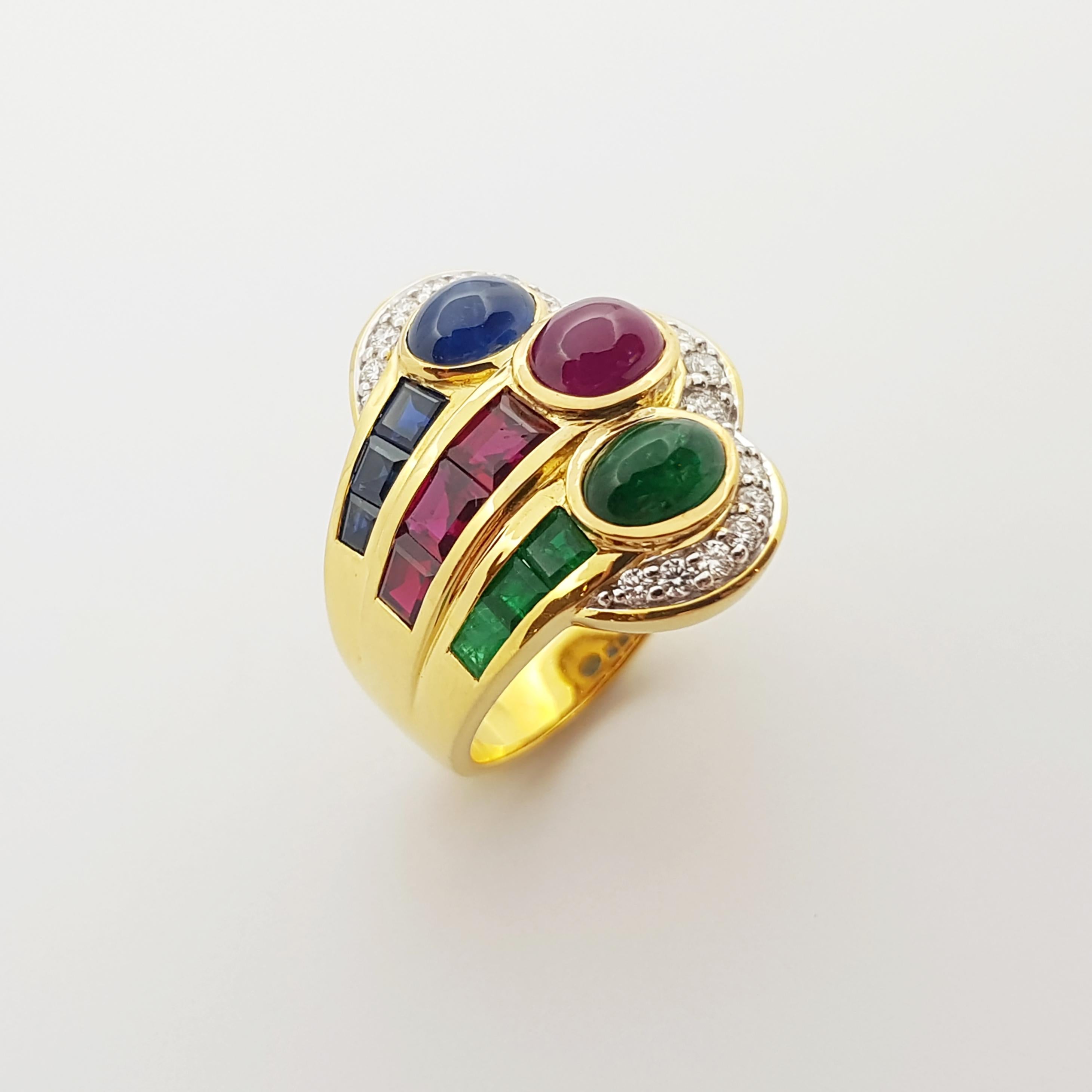Ruby, Emerald, Blue Sapphire and Diamond Ring Set in 18 Karat Gold Settings 2