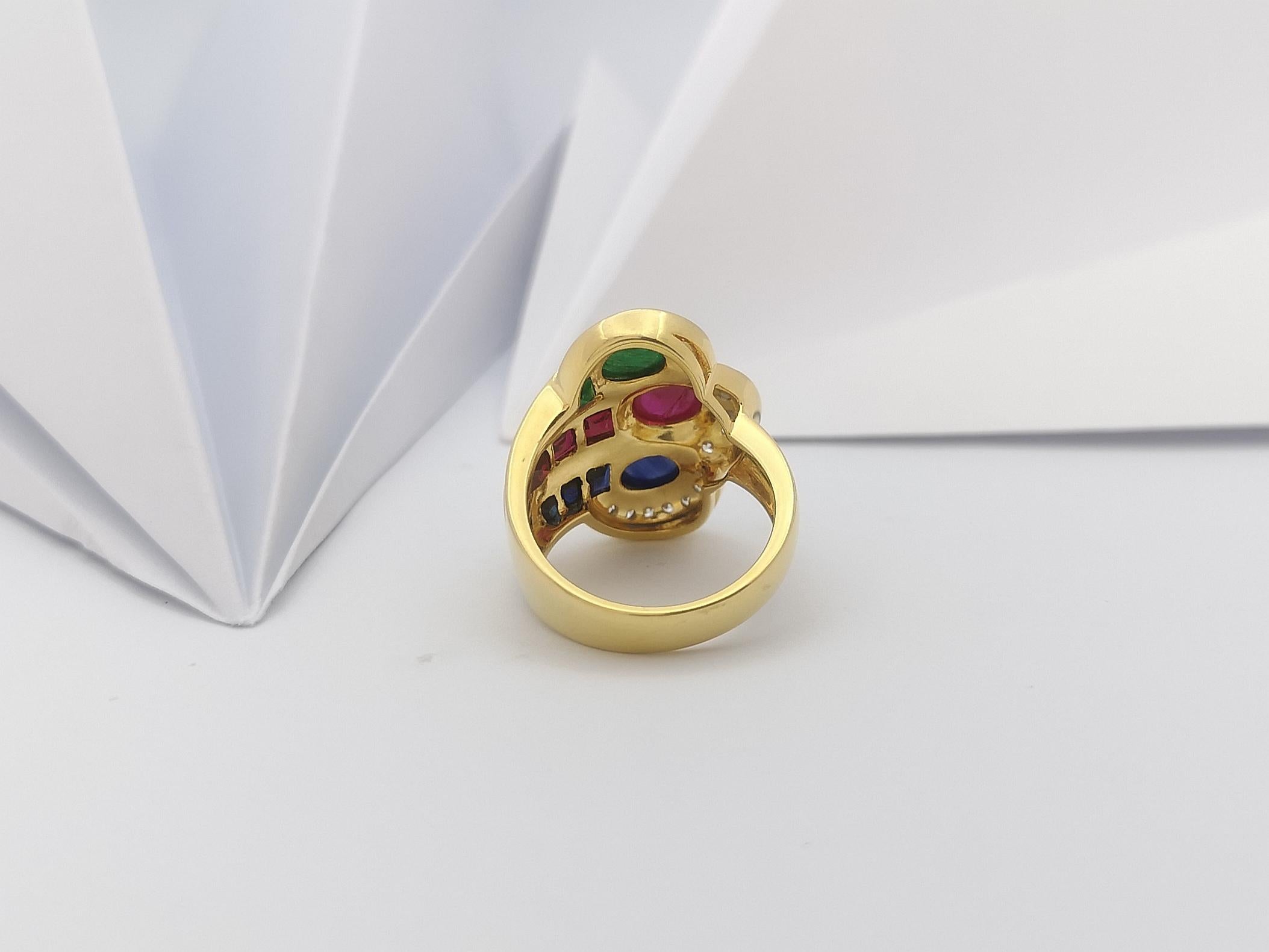 Ruby, Emerald, Blue Sapphire and Diamond Ring Set in 18 Karat Gold Settings 5