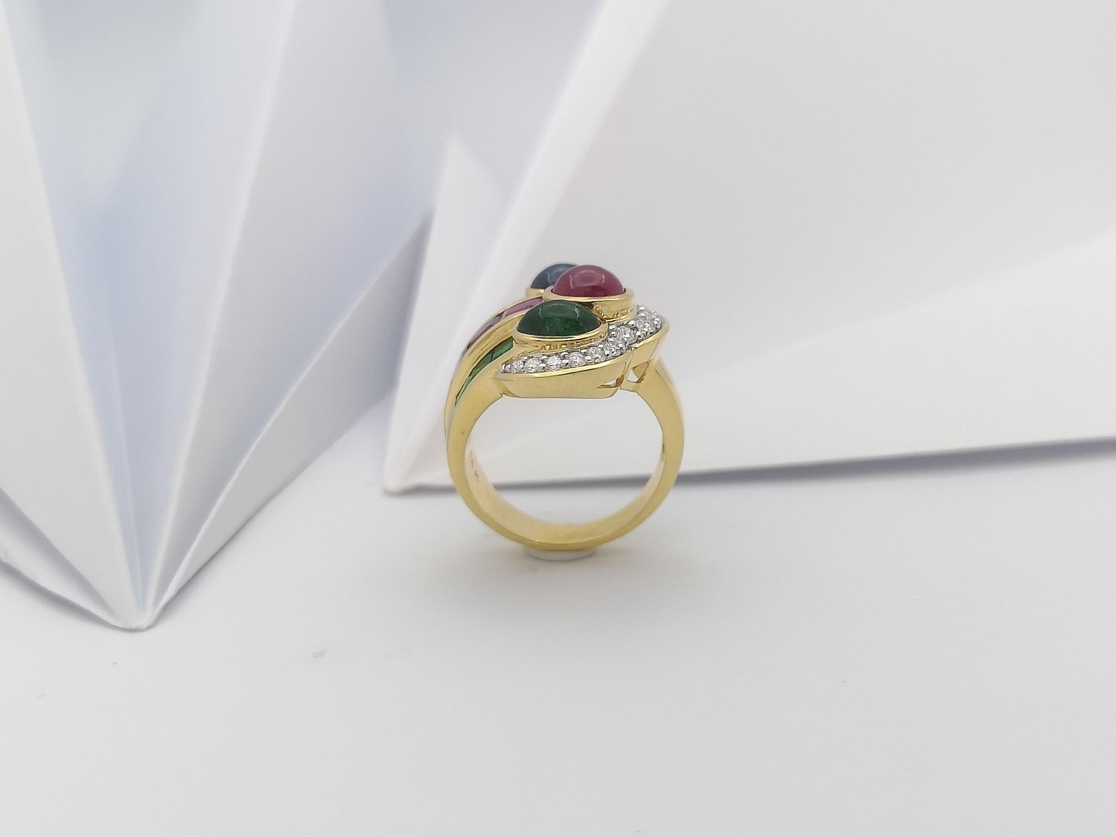 Ruby, Emerald, Blue Sapphire and Diamond Ring Set in 18 Karat Gold Settings 6
