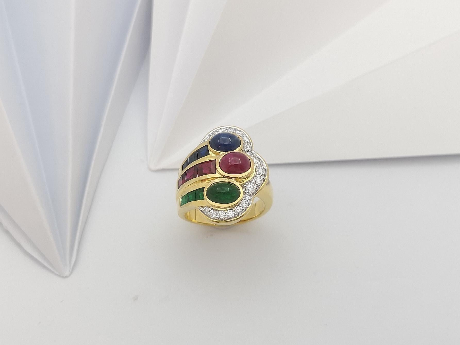 Ruby, Emerald, Blue Sapphire and Diamond Ring Set in 18 Karat Gold Settings 7