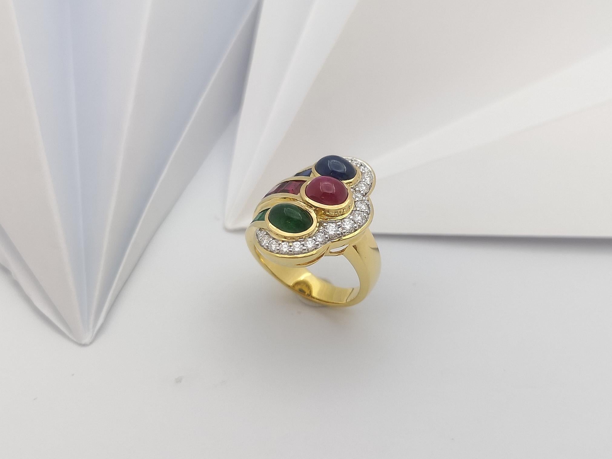 Ruby, Emerald, Blue Sapphire and Diamond Ring Set in 18 Karat Gold Settings 8