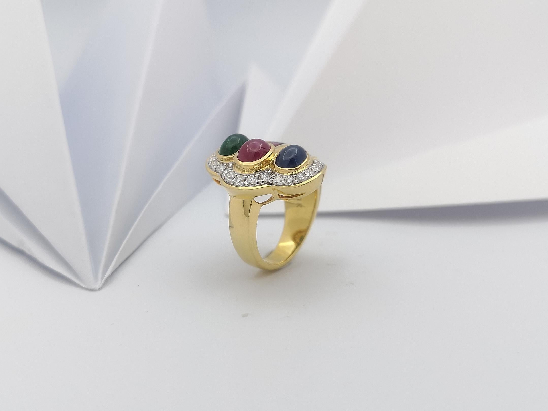 Ruby, Emerald, Blue Sapphire and Diamond Ring Set in 18 Karat Gold Settings 11