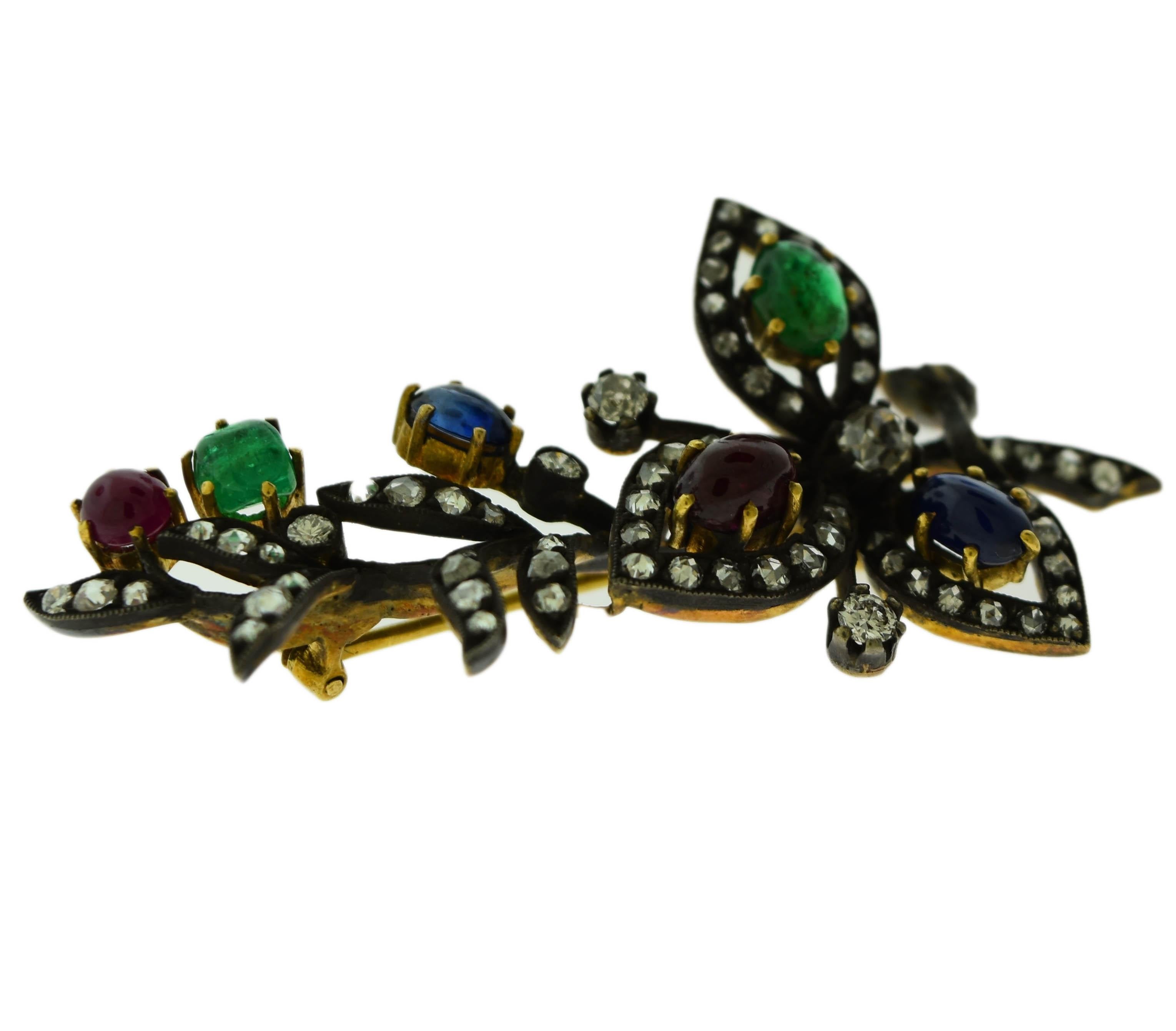 Piece: Brooch

Metal: Yellow Gold 

Stones: Ruby, Emerald, Sapphire and Diamond

Brooch Length: 2 in 

Brooch Width : 1 in

Total Item Weight(Grams): 8.9 g



Includes: 24 Month Brilliance Jewels Warranty  

                     Brilliance Jewels