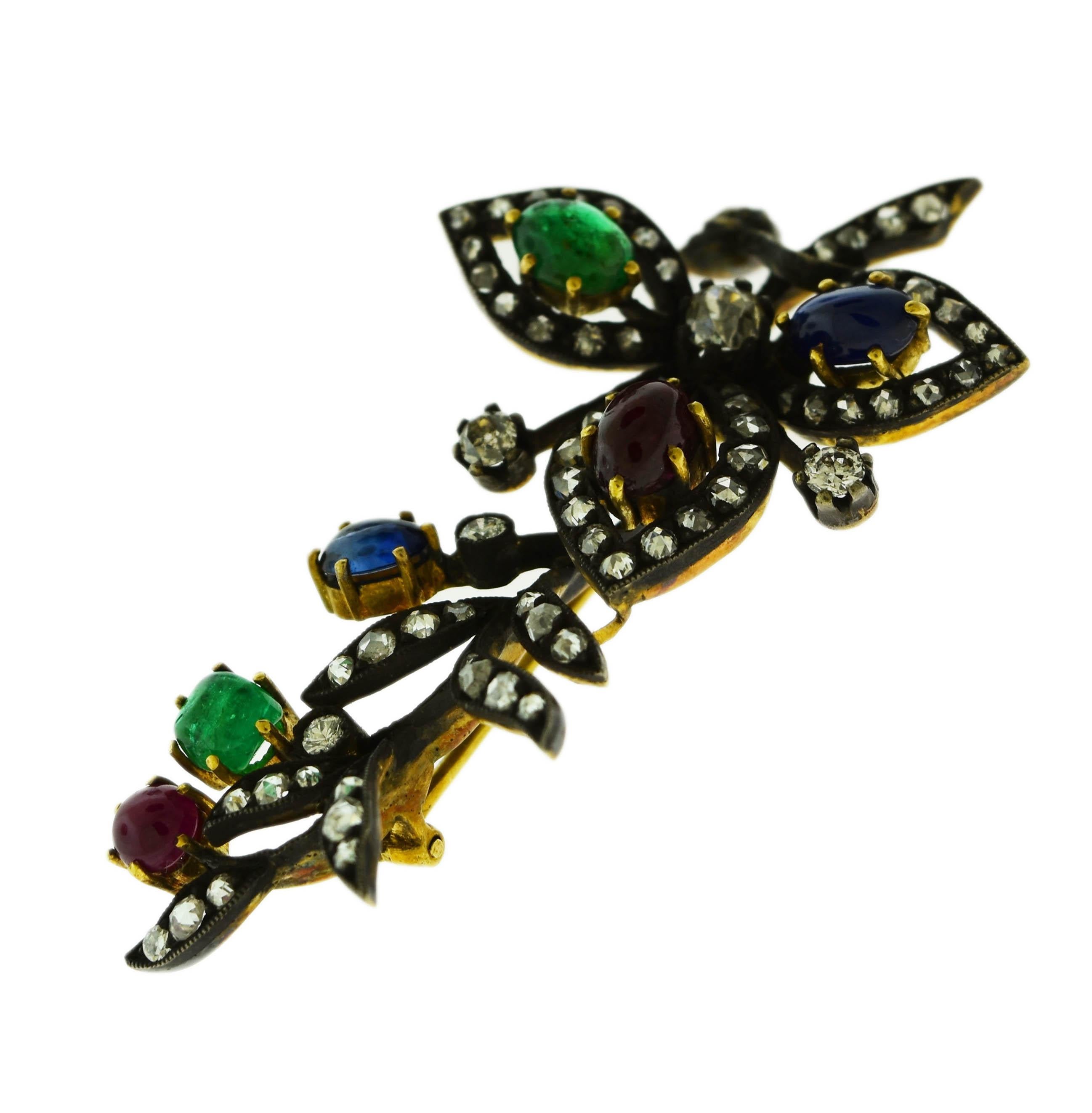 De las mujeres Broche de oro de 18 quilates engastado con rubí, esmeralda, zafiro azul y diamantes en venta