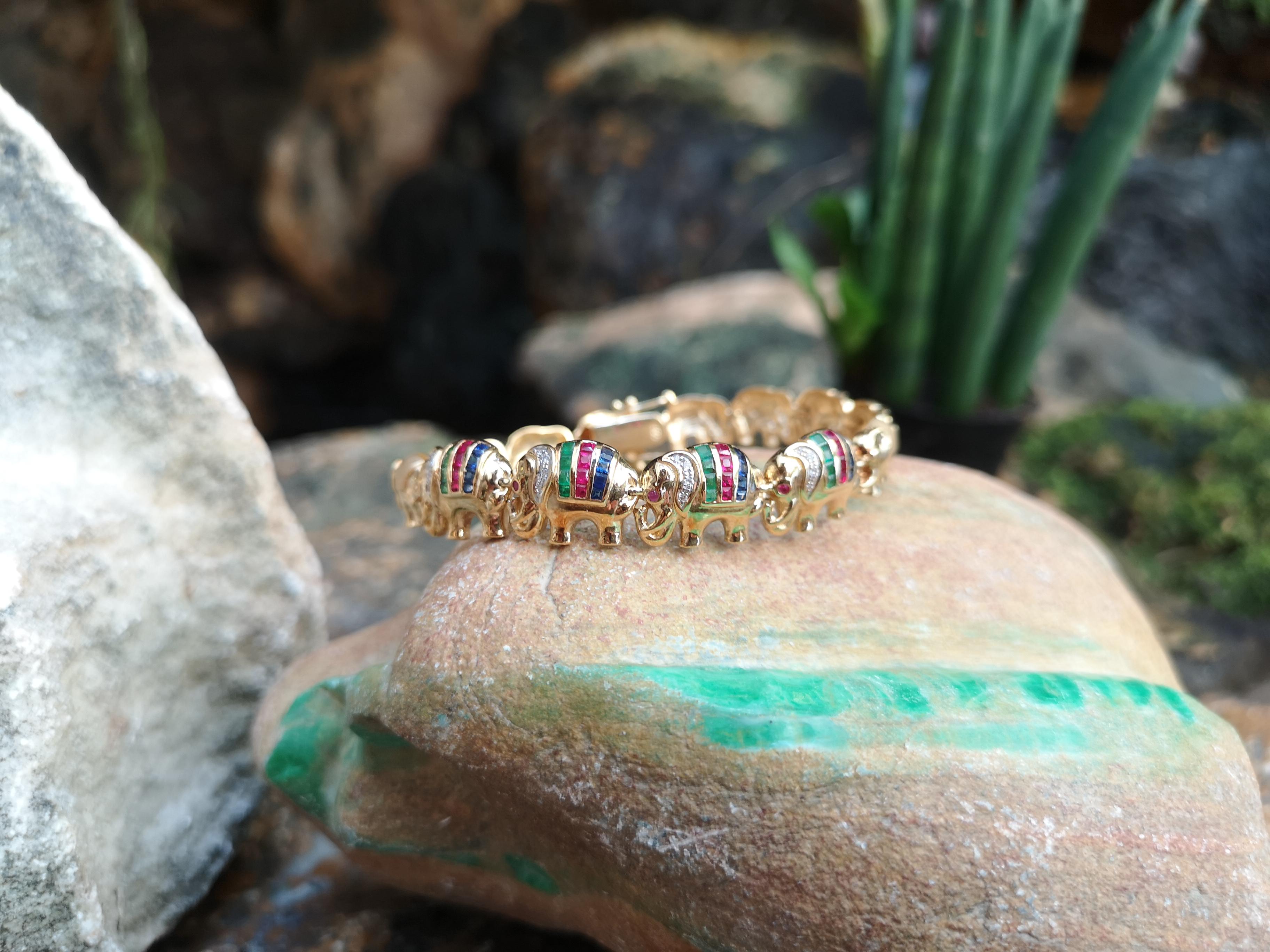 Ruby, Emerald, Blue Sapphire 1.75 carats with Diamond 0.08 carat Bracelet set in 18 Karat Gold Settings

Width: 1.2 cm
Length: 18.0 cm 

