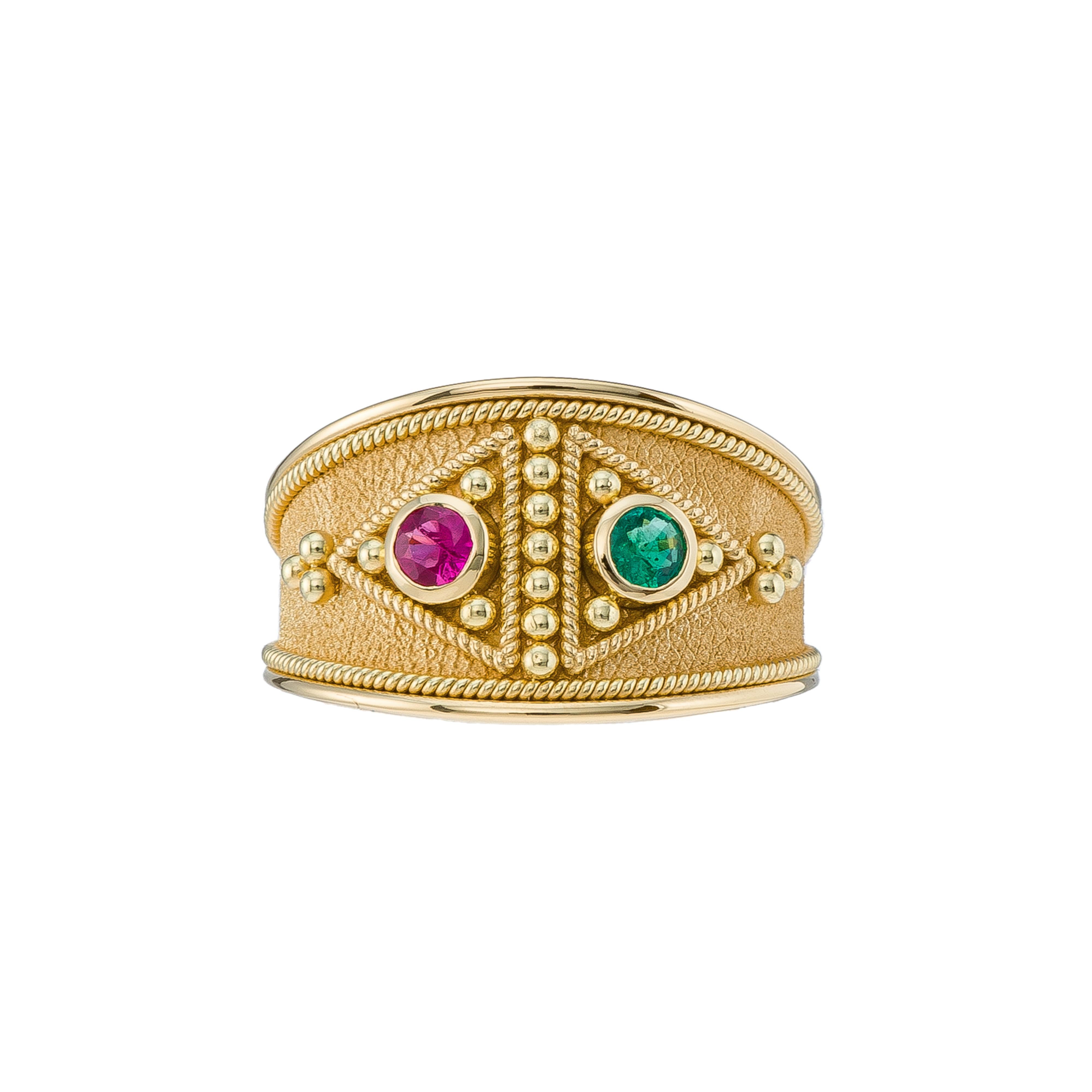 Ruby Emerald Byzantine Gold Ring In New Condition For Sale In Athens, GR